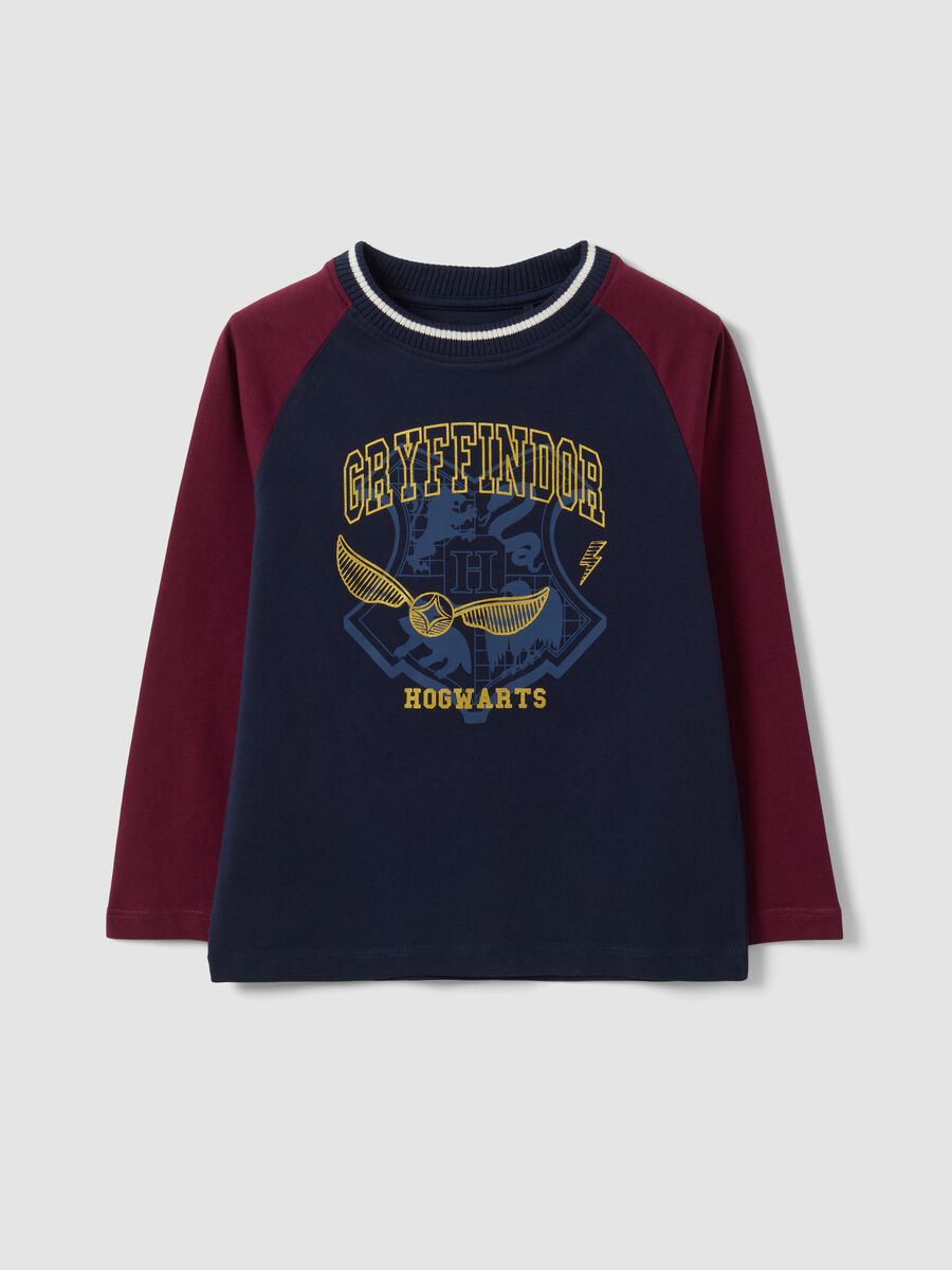 T-shirt blu in puro cotone con girocollo con stampa Harry Potter_0