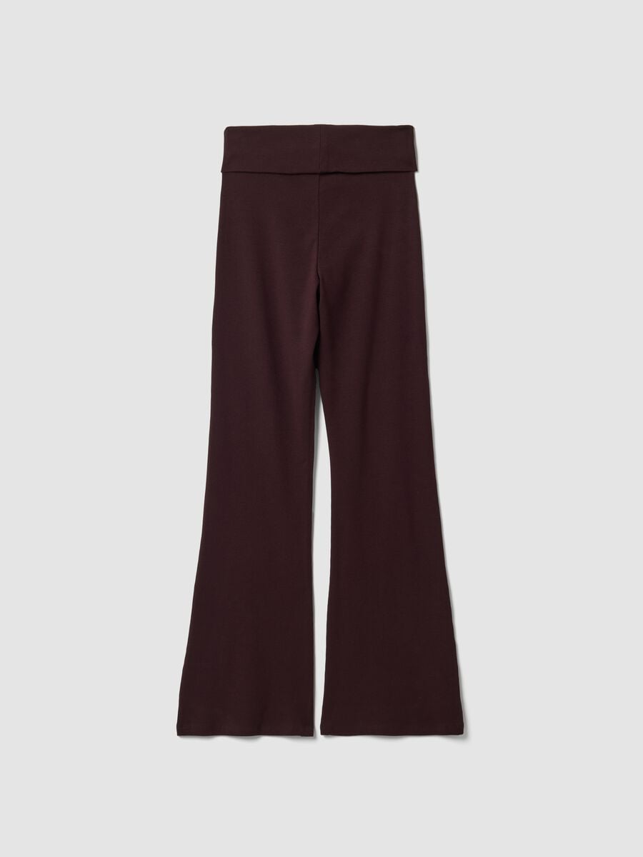 Brown ribbed pure cotton flared leggings_2