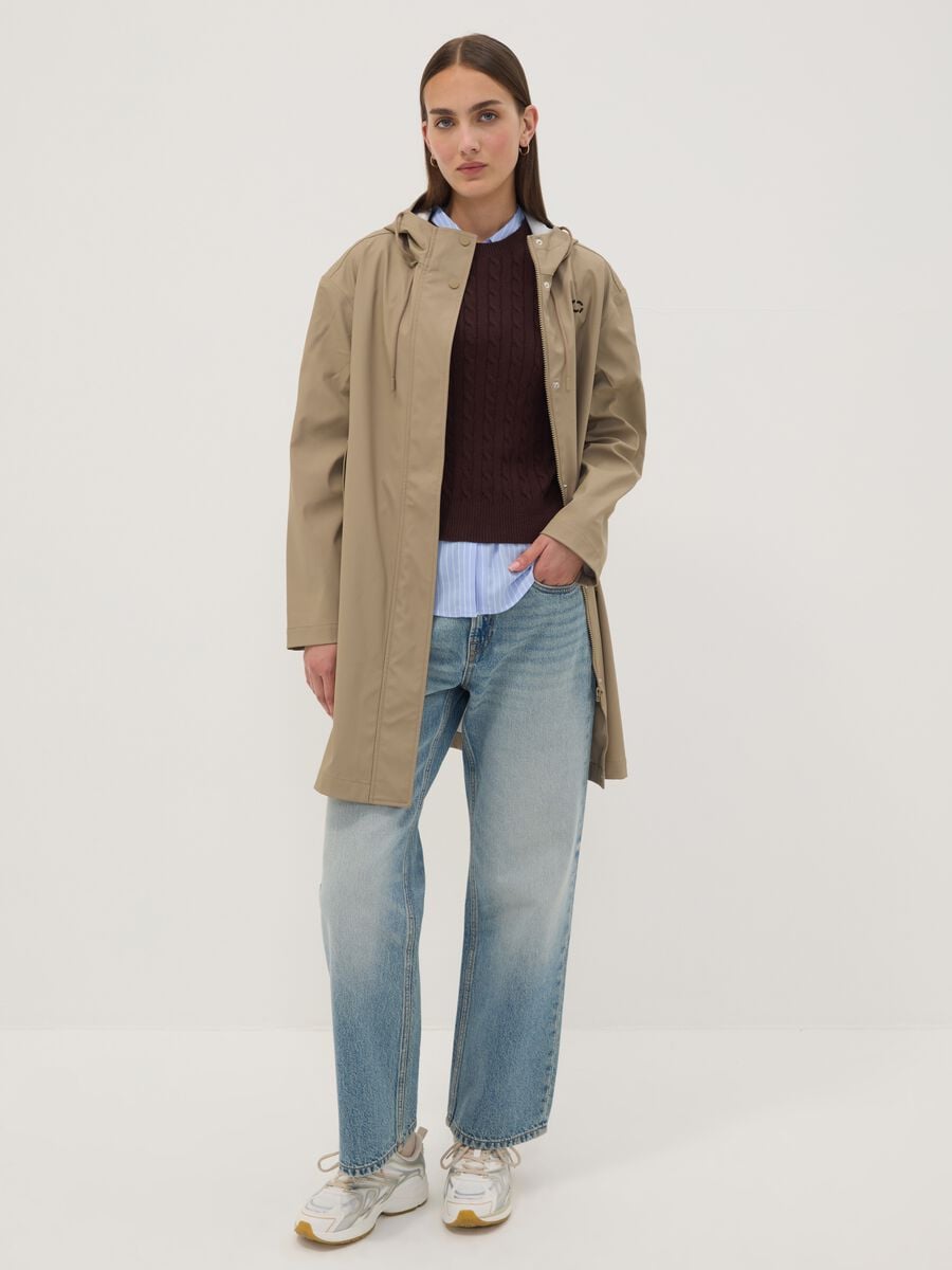 Beige long hooded jacket with zip_1