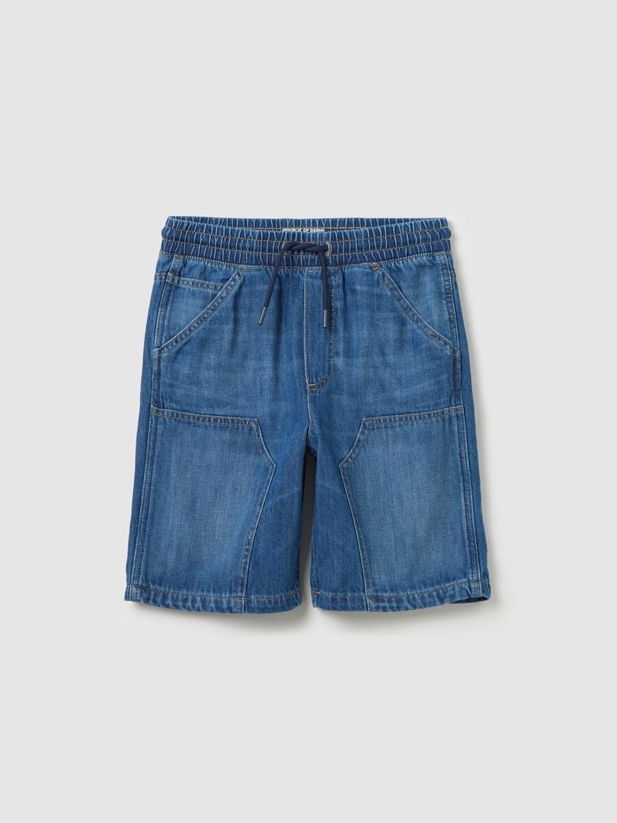 Blue shorts in denim with drawstring_0