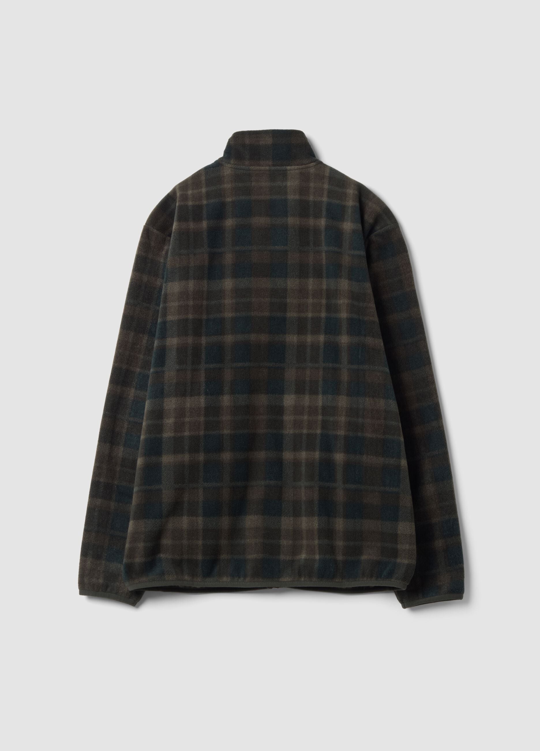 Green checked fleece sweatshirt with regular-fit collar
