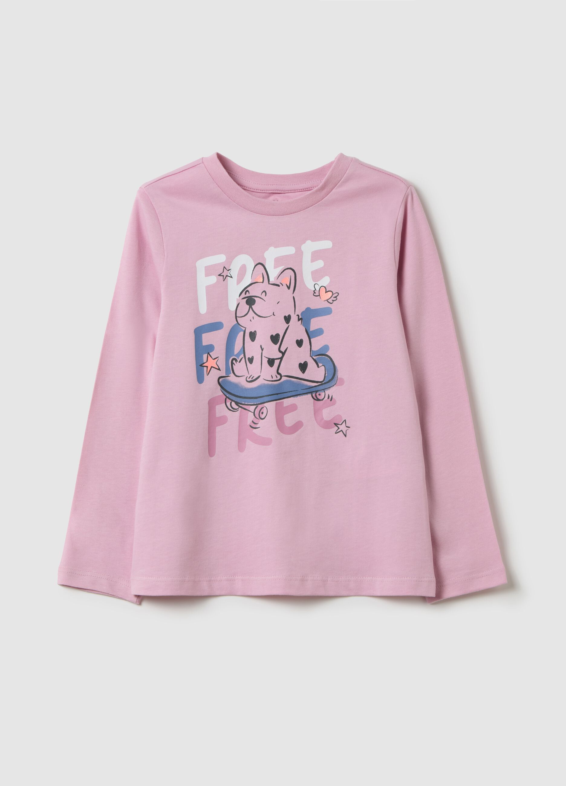 Girls' pink pure cotton T-shirt with print