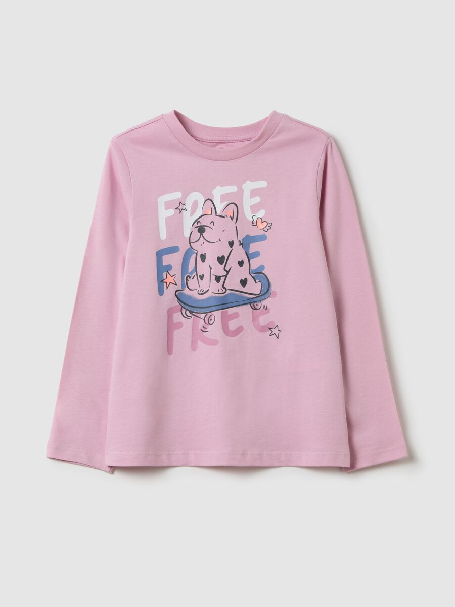 Girls' pink pure cotton T-shirt with print_0