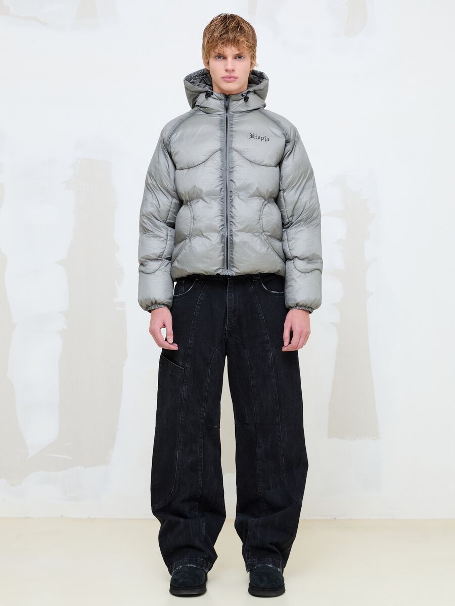Nylon Ripstop Hooded Puffer Jacket Grey_2