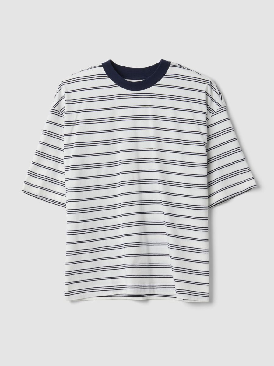 T-shirt blu a righe in puro cotone boxy fit_4