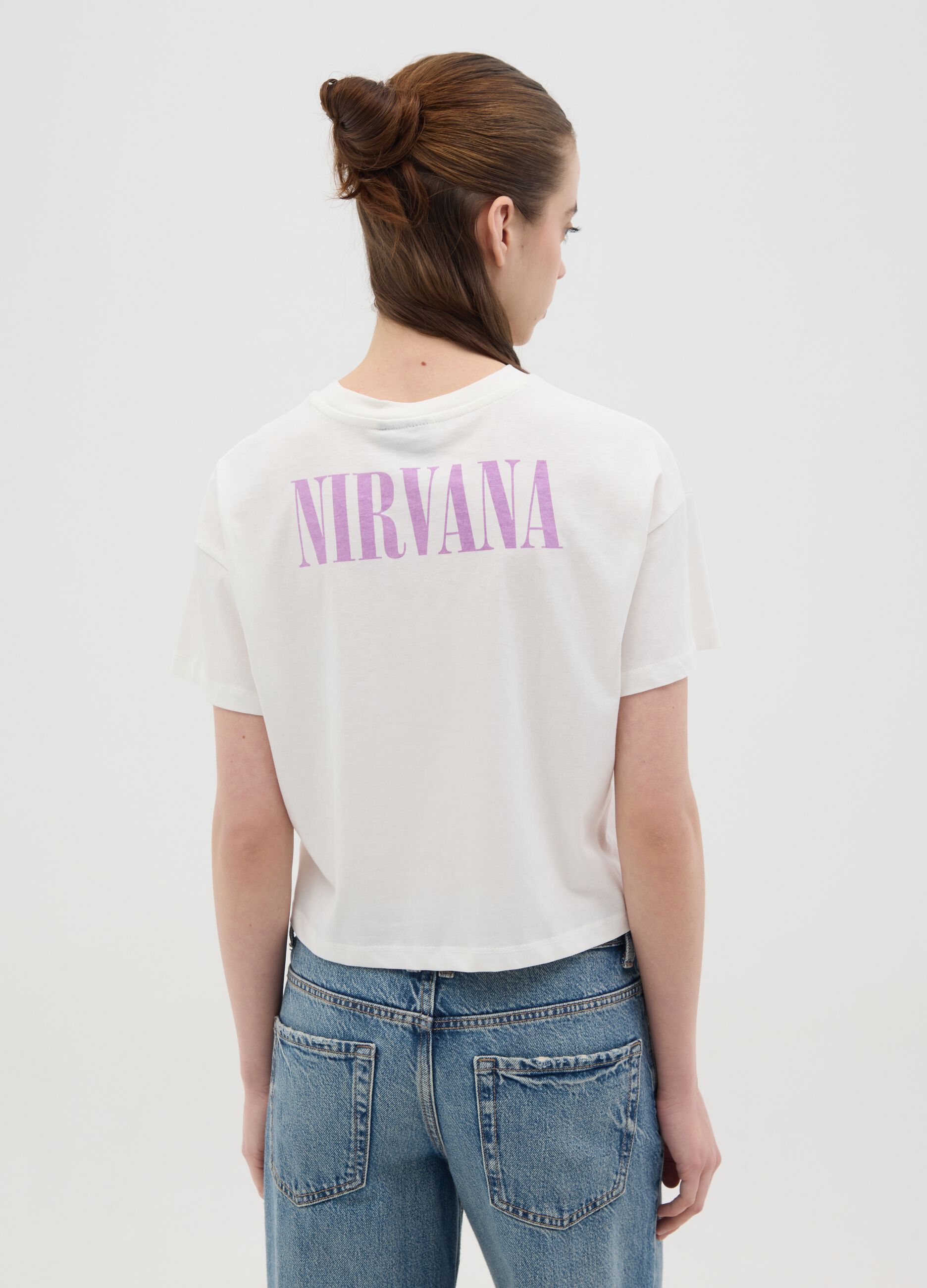 White boxy-fit T-shirt with Nirvana print