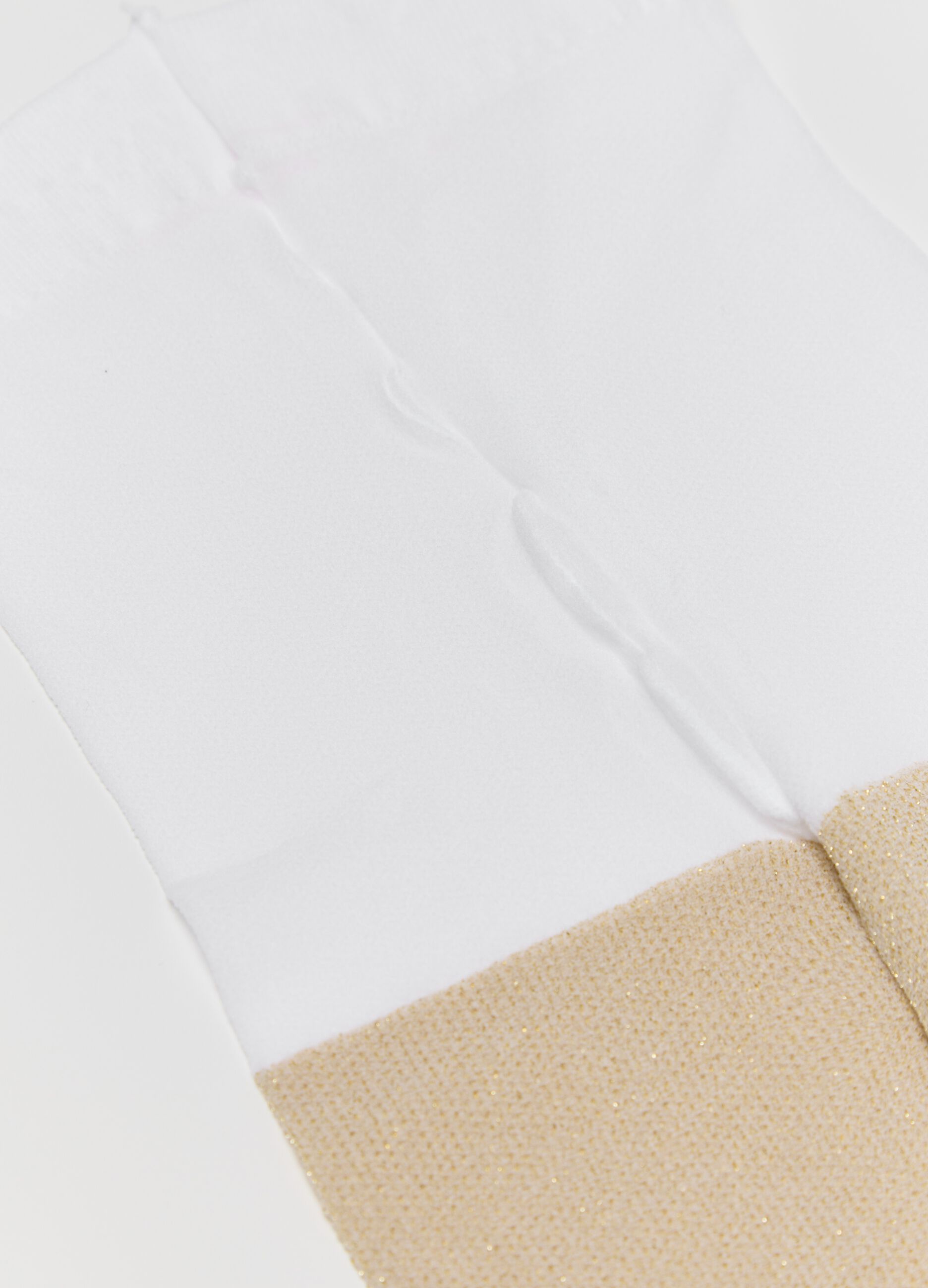 Two-tone white and beige microfibre tights with lurex
