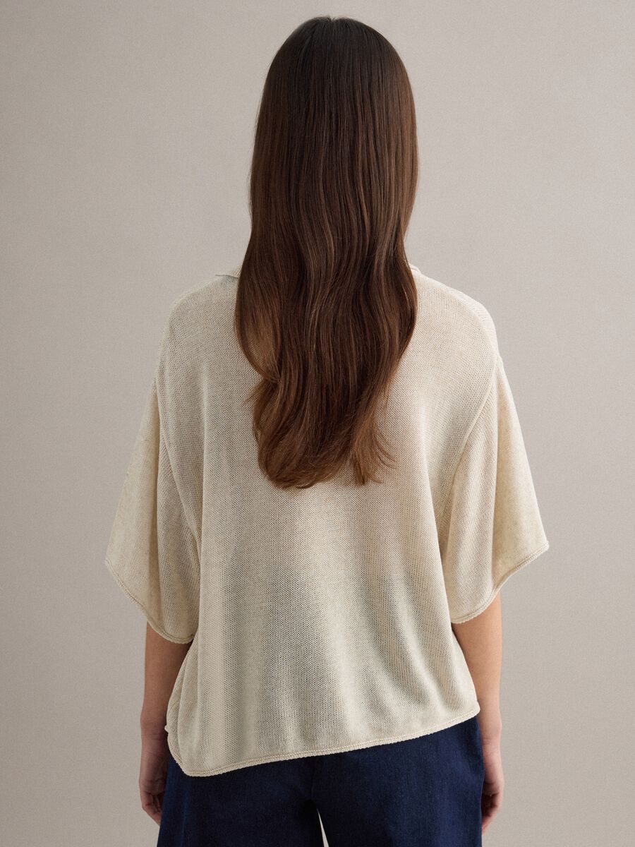 Polo beige regular fit con maniche al gomito_3