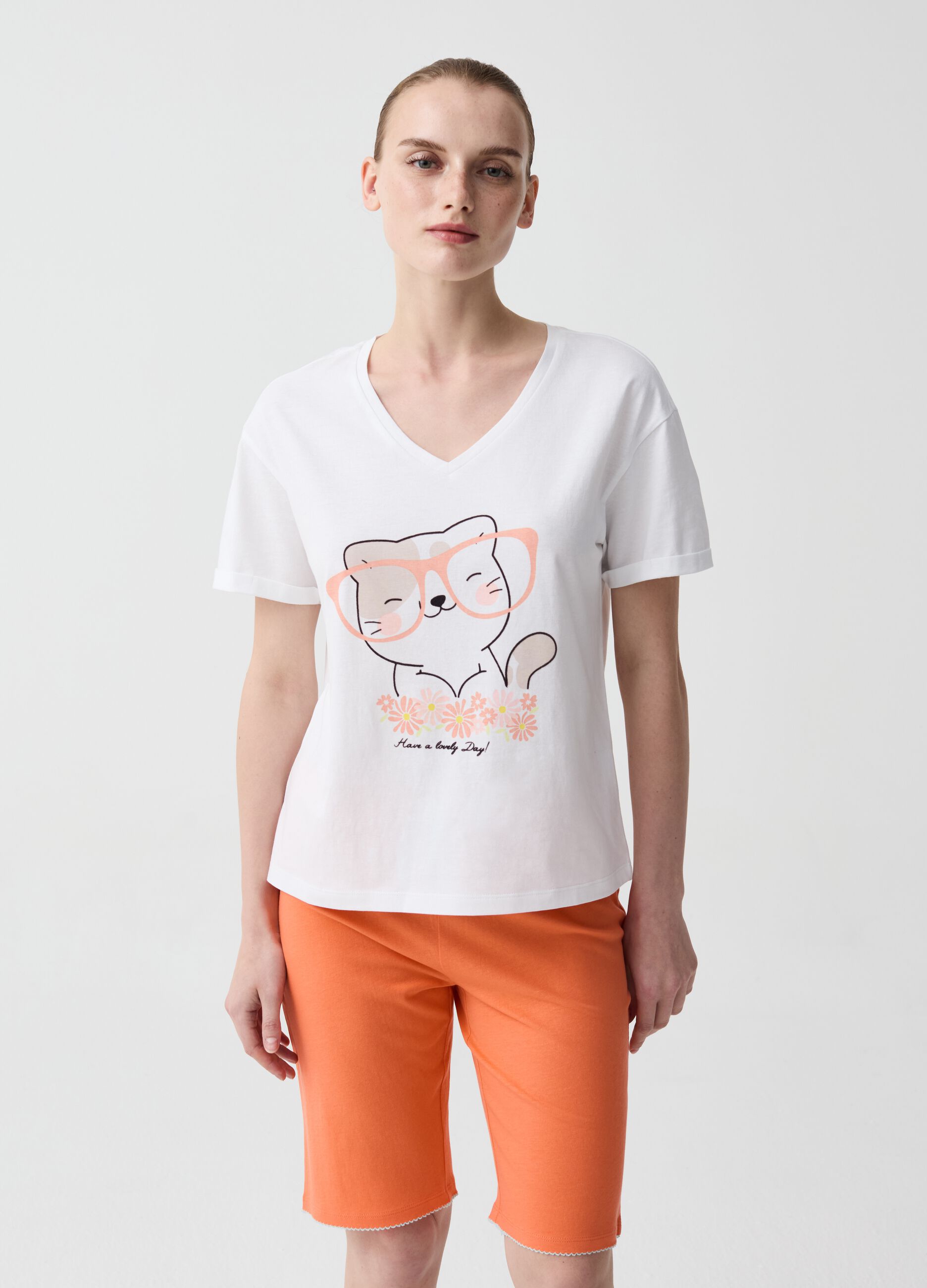 Short pyjama trousers with drawstring