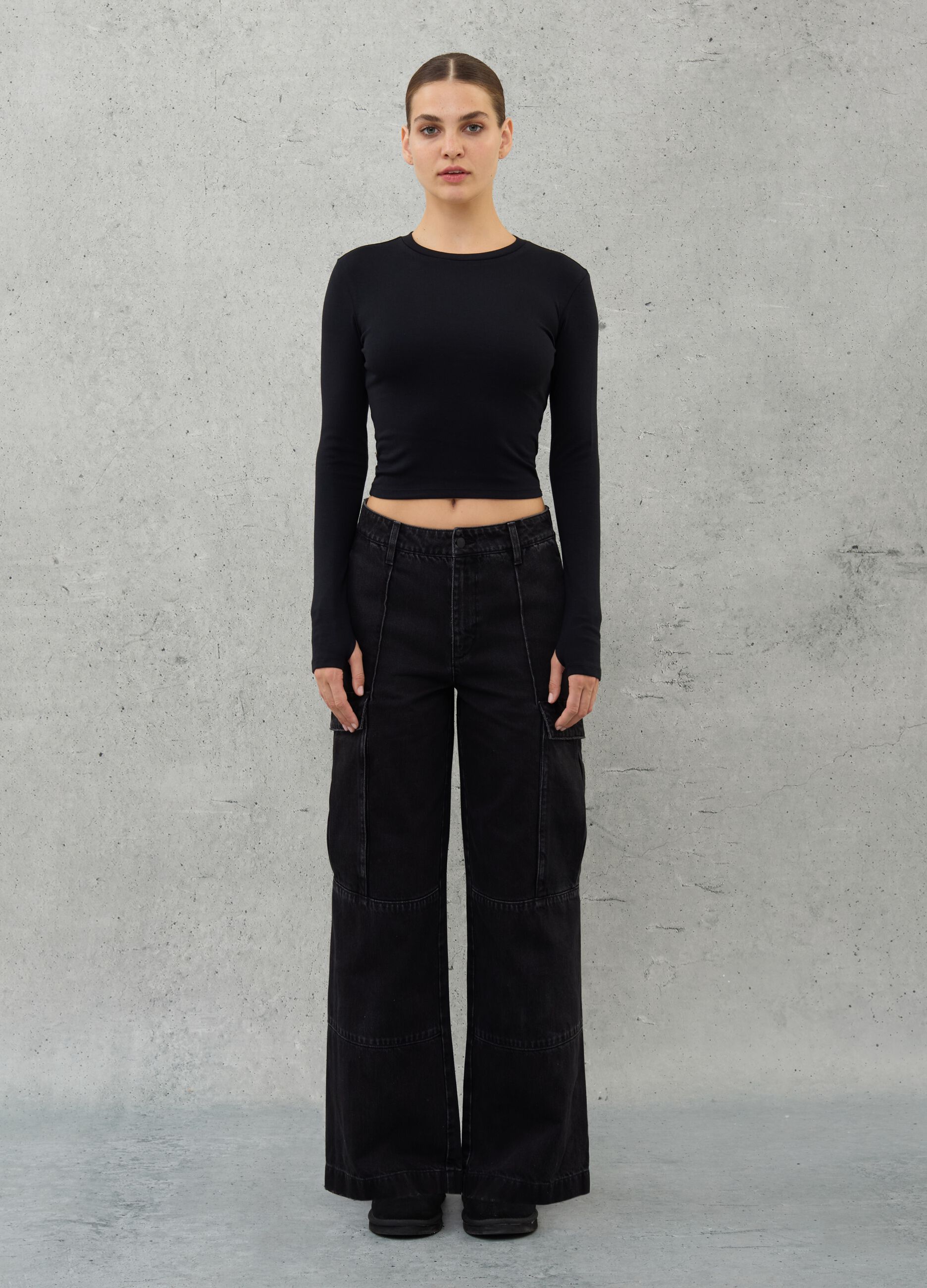 Crop Long-sleeved T-shirt Black
