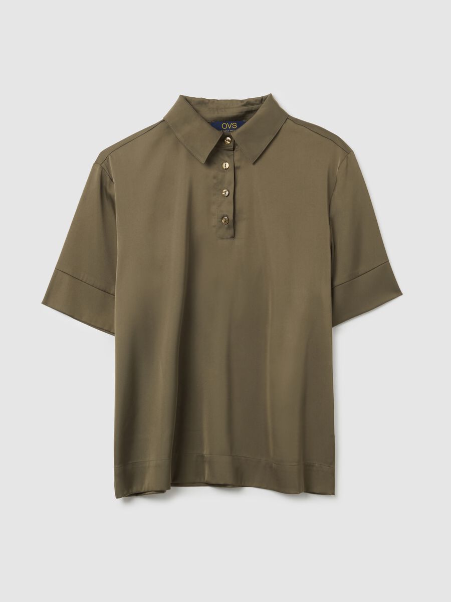 Camicia in satin marrone regular fit_0