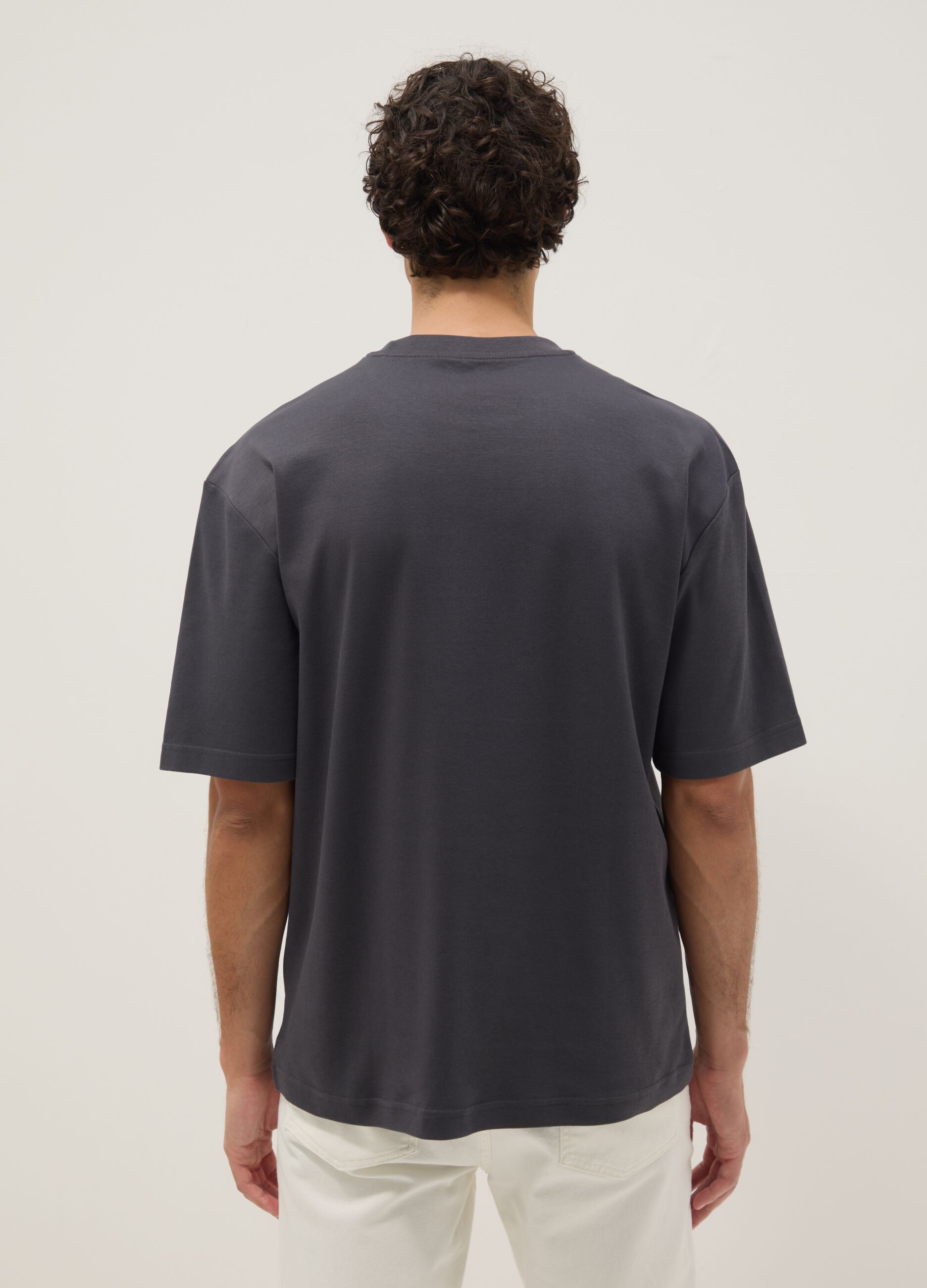Grey pure cotton short-sleeve T-shirt in a relaxed fit