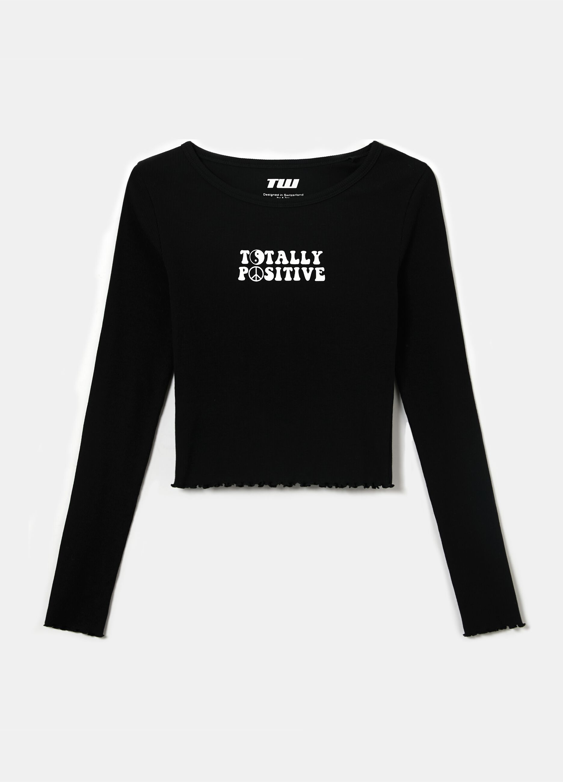 T-shirt crop a costine con stampa_3