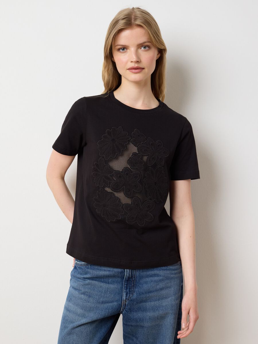 Women's pure black cotton t-shirt, regular fit_0