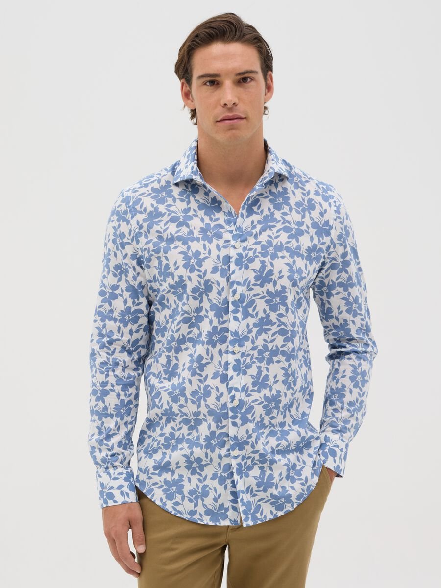Camicia da uomo in puro cotone multicolor slim fit_0