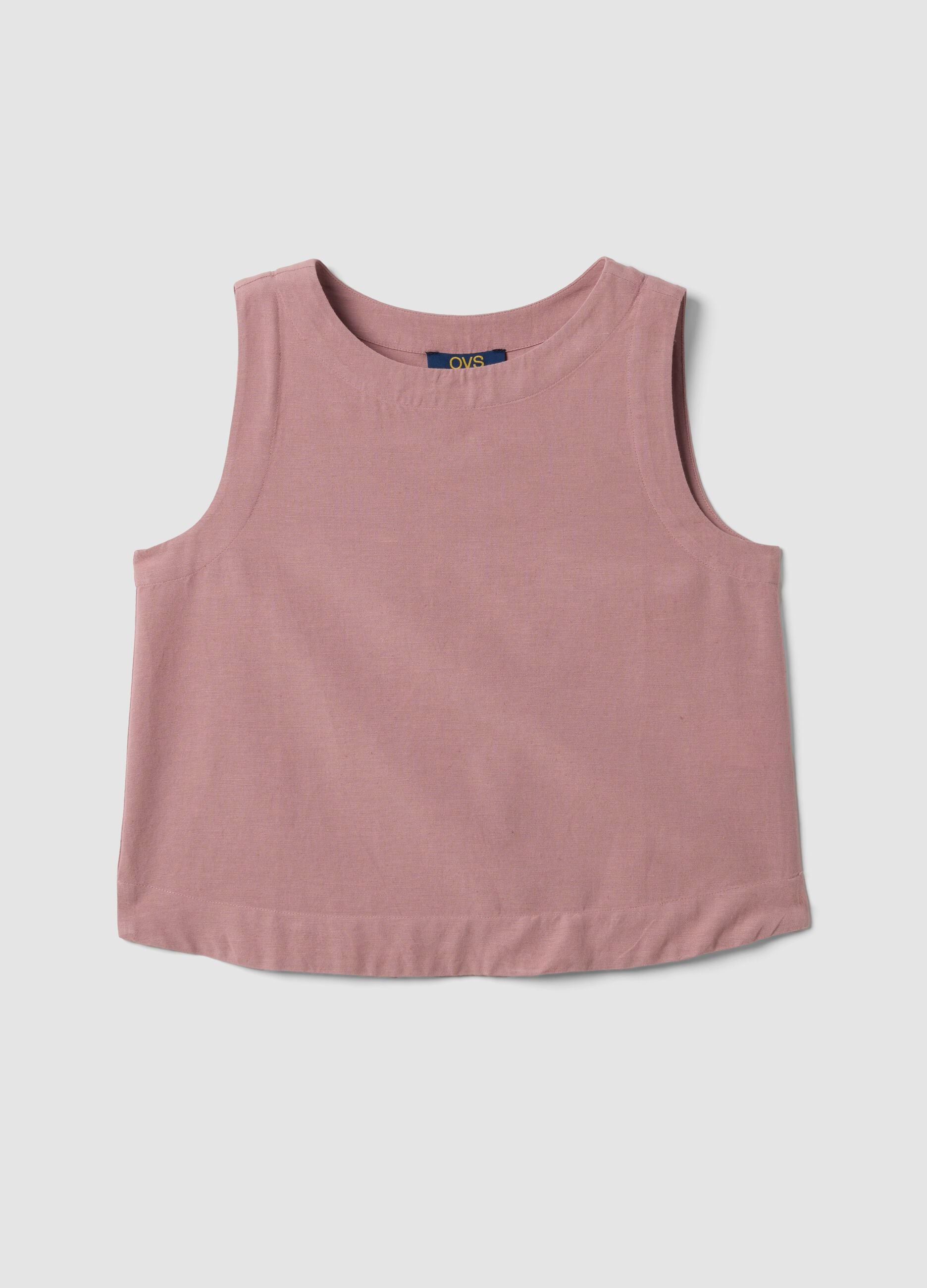 Pink top in viscose, cotton and linen blend, regular fit