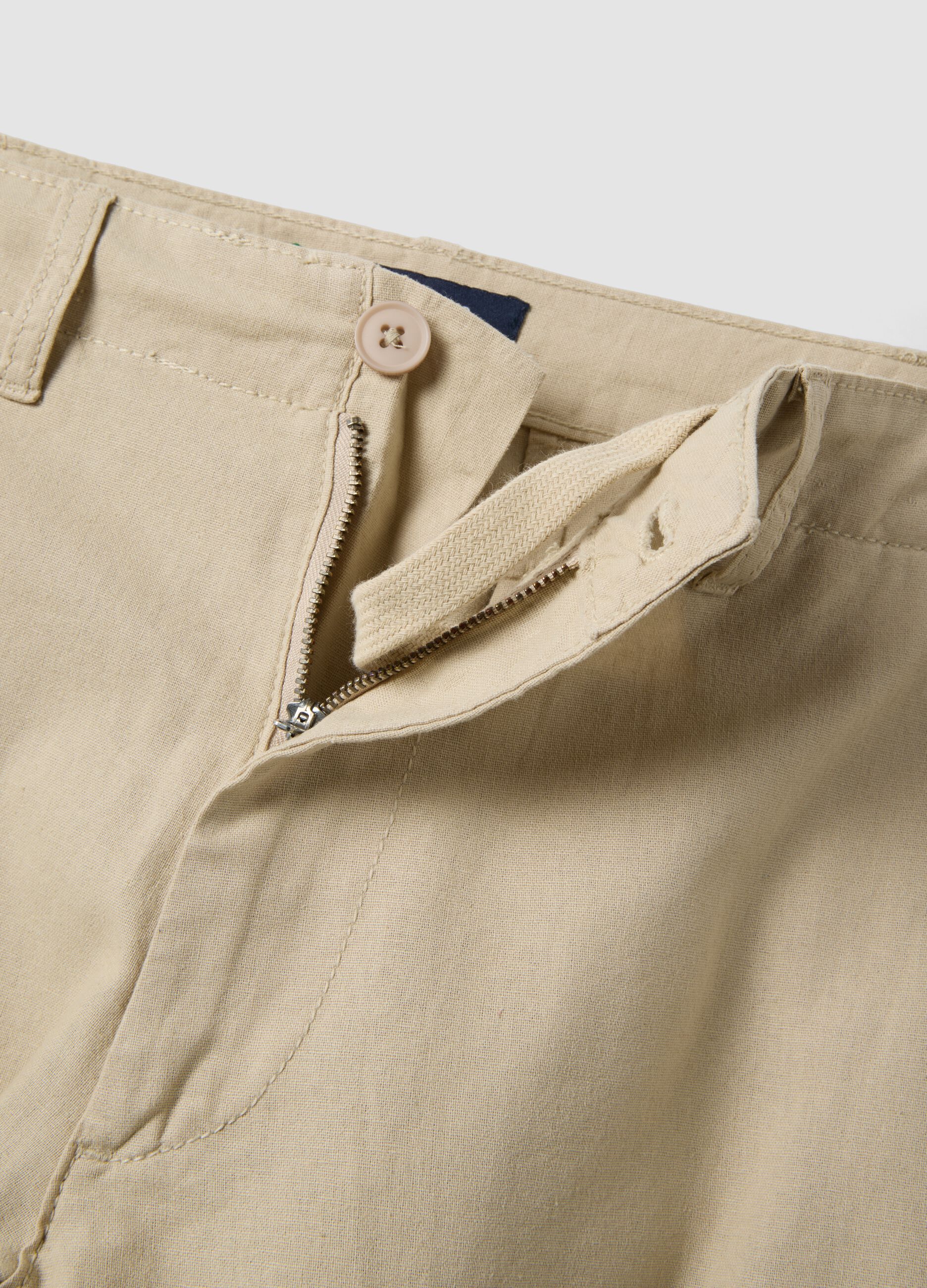 Pantaloni cargo beige in misto lino e cotone regular fit