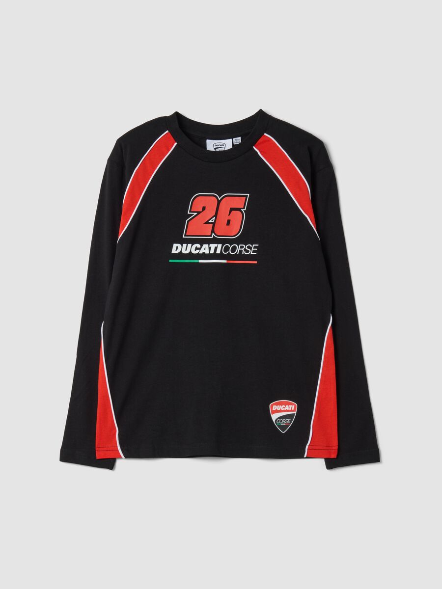 Black pure cotton Ducati-themed T-shirt, relaxed fit_0