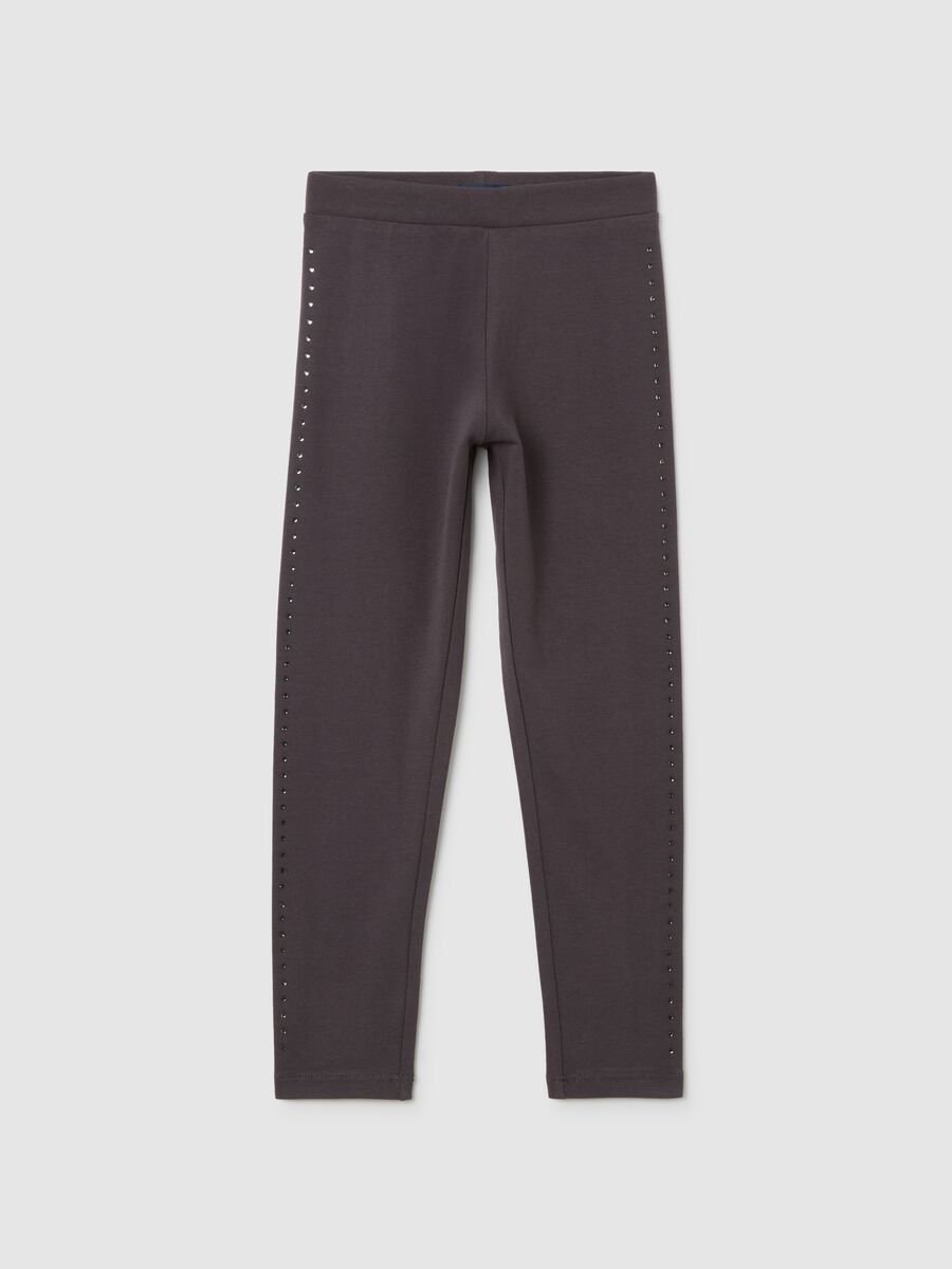 Girls' grey stretch cotton leggings with rhinestones_0