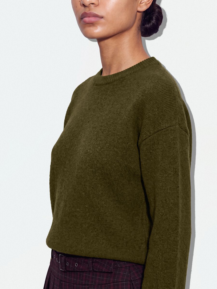 Green stretch wool crew-neck oversized jumper_3