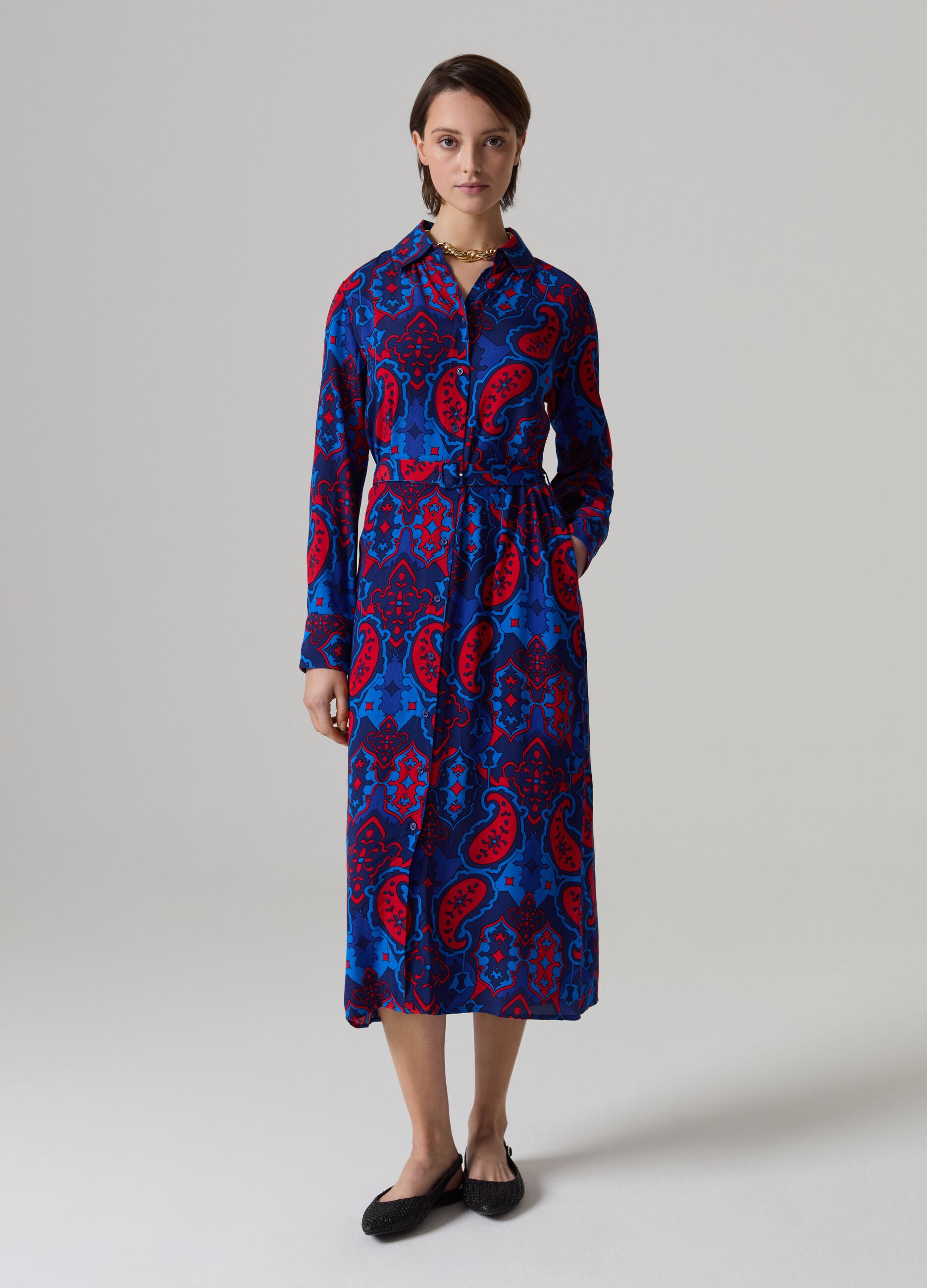 Long shirt dress with paisley print