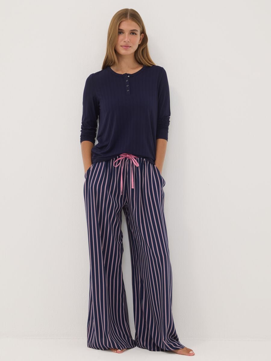 Blue striped pure viscose pyjama trousers_0