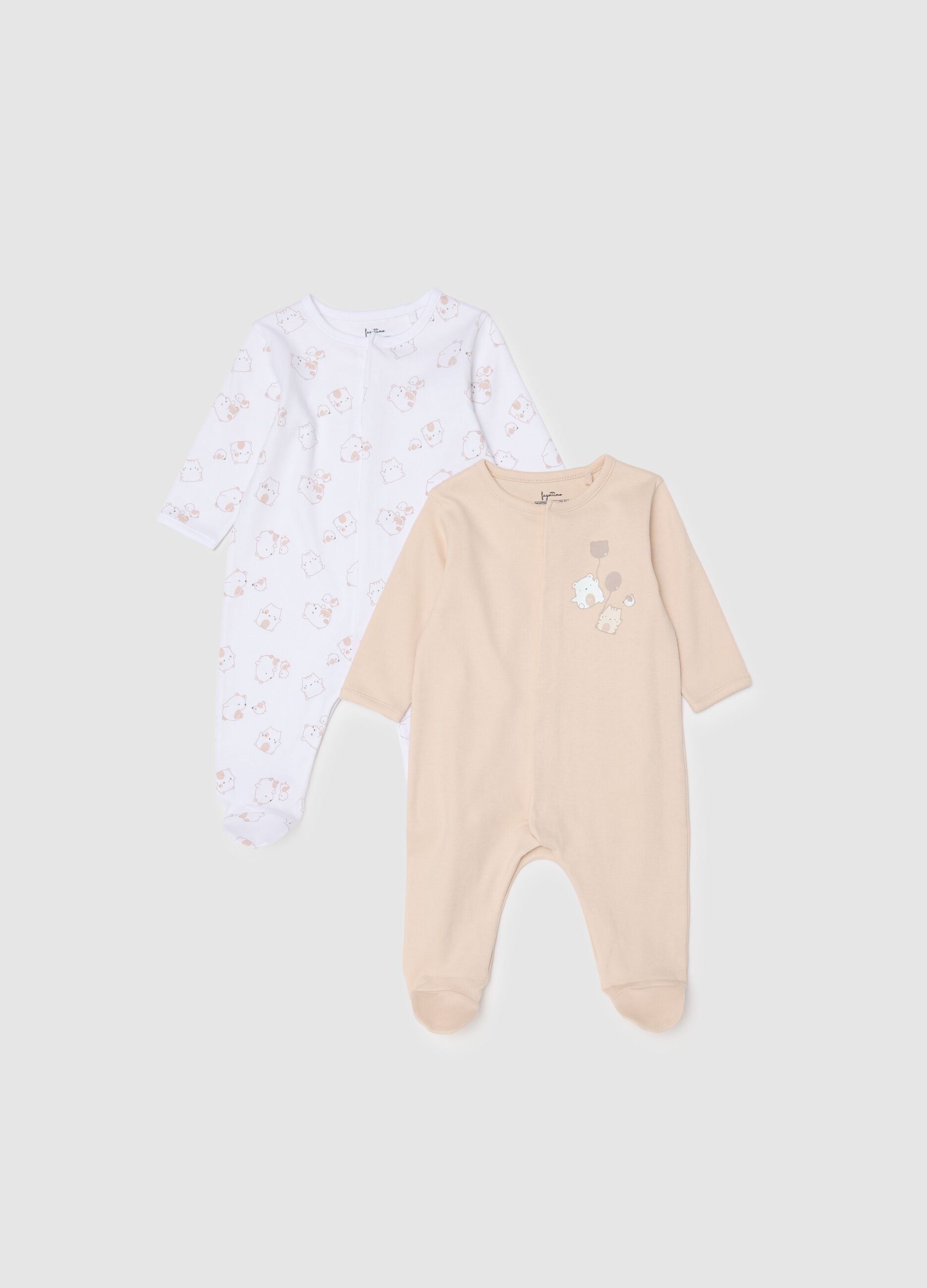 Multi-coloured pure cotton baby sleepsuits twin pack