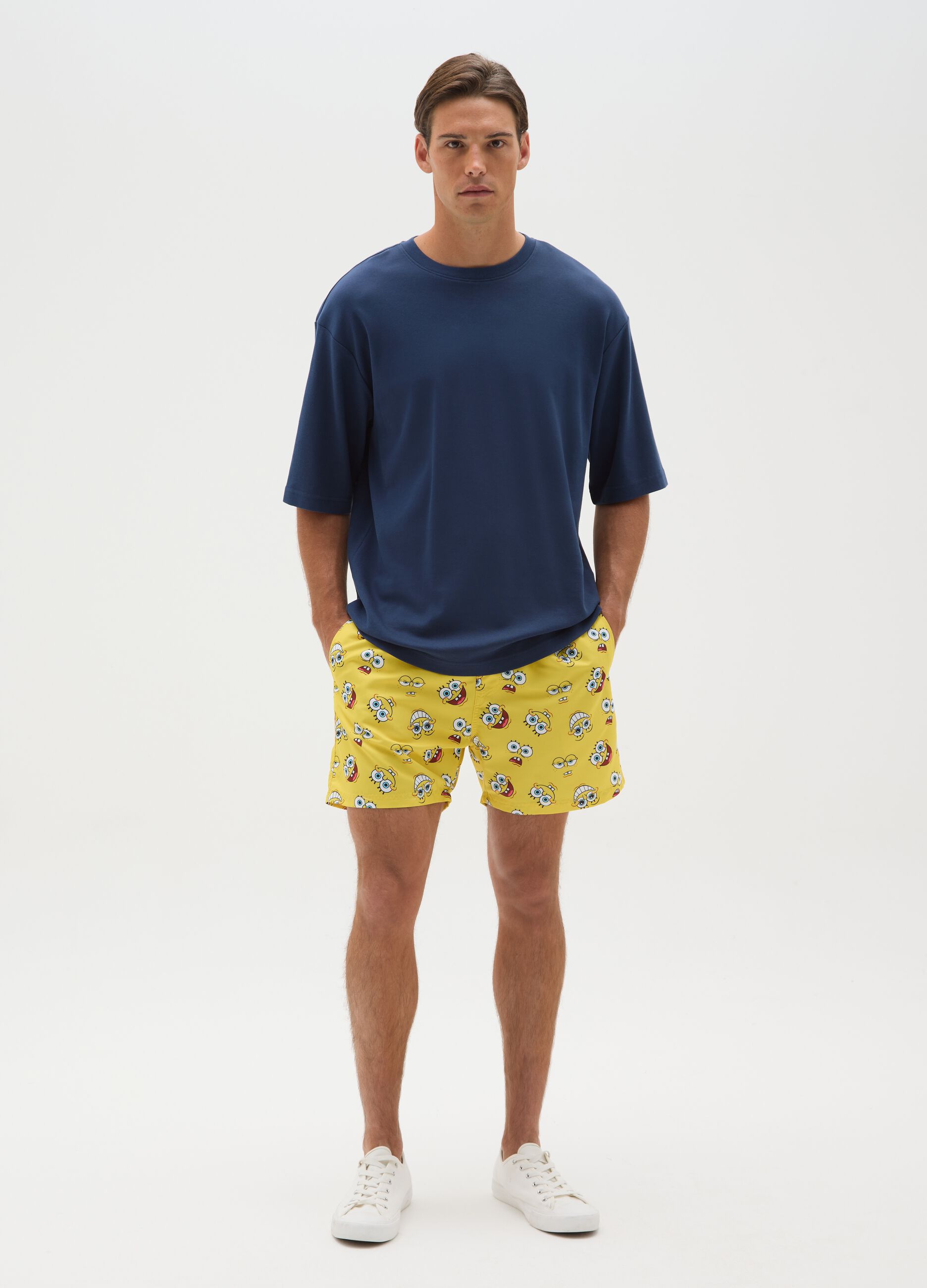Yellow Kids' Fabric Shorts with Spongebob