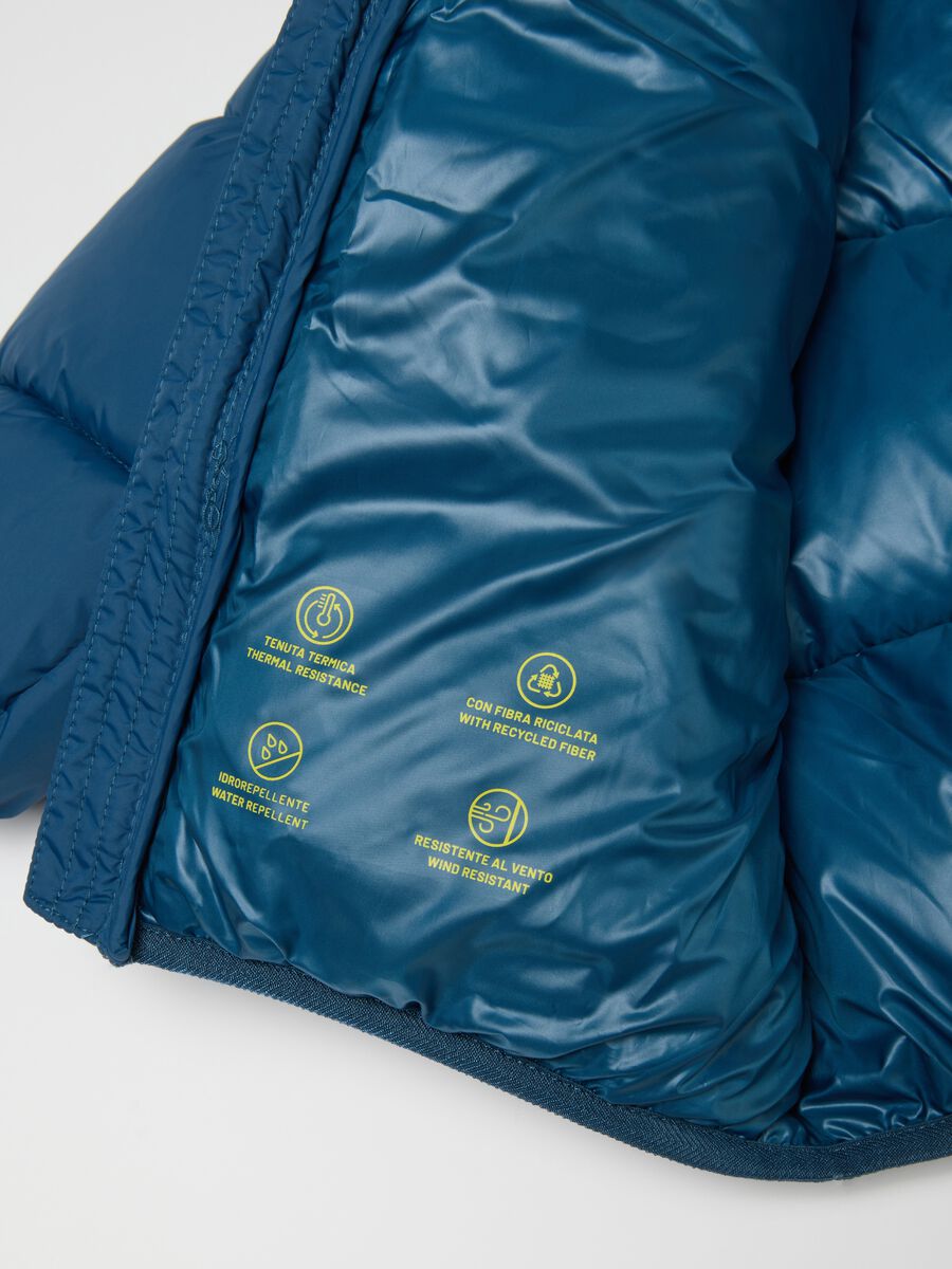 Petrol Blue Iconic Puffer Jacket for Kids with Hood_6