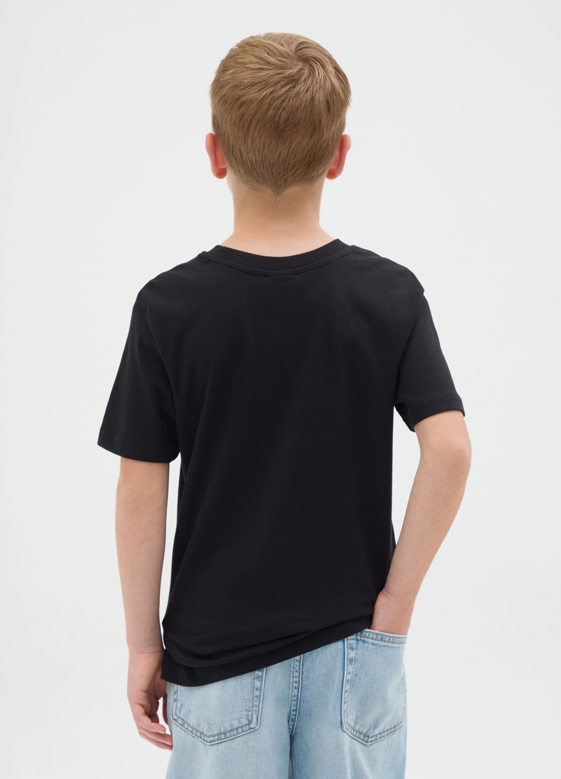 T-shirt da ragazzo in puro cotone nero regular fit stampa Minecraft