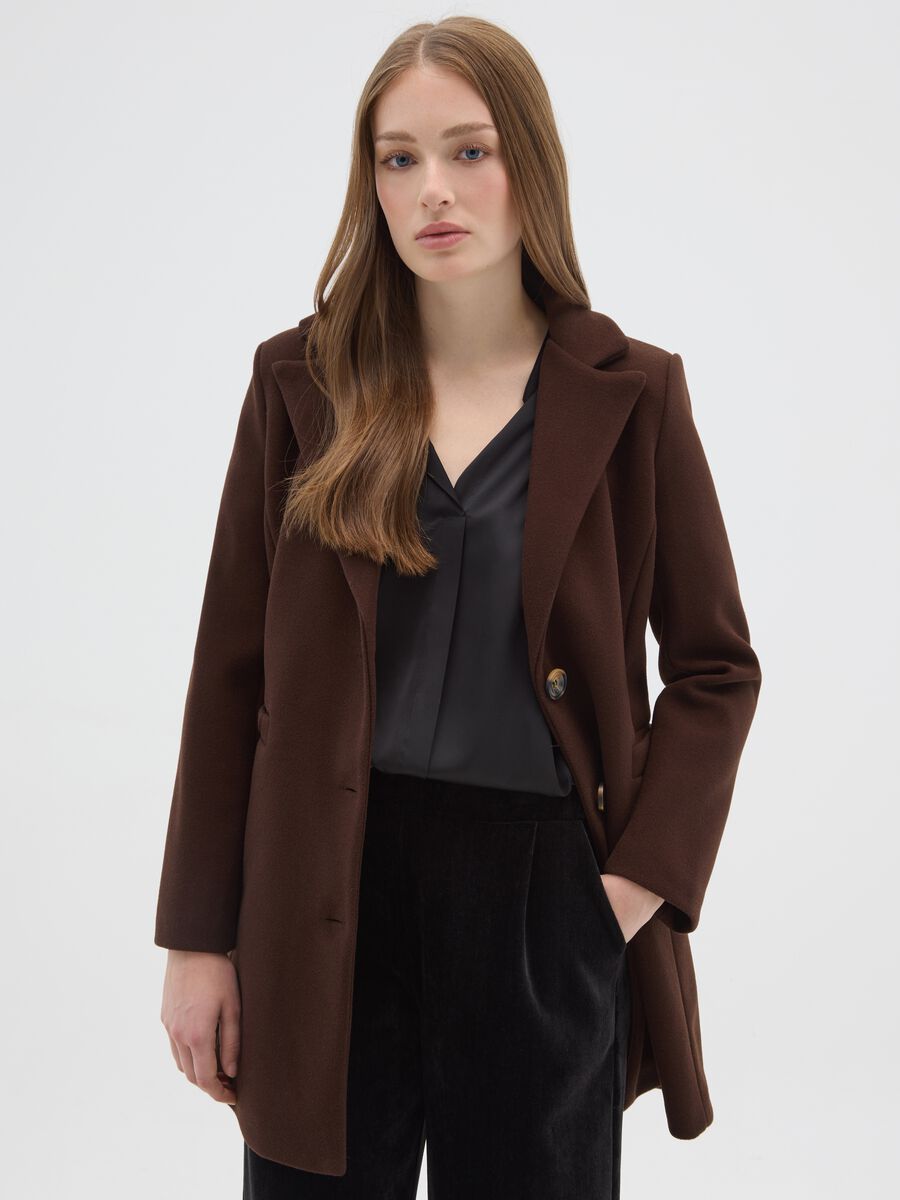 Brown regular fit coat with buttons_0