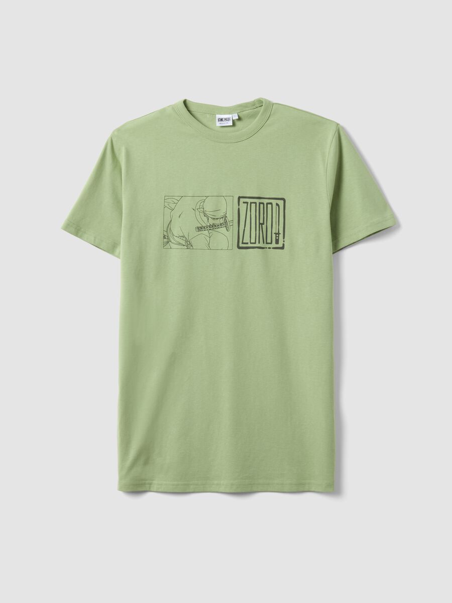 Green pure cotton T-shirt with One Piece print_0