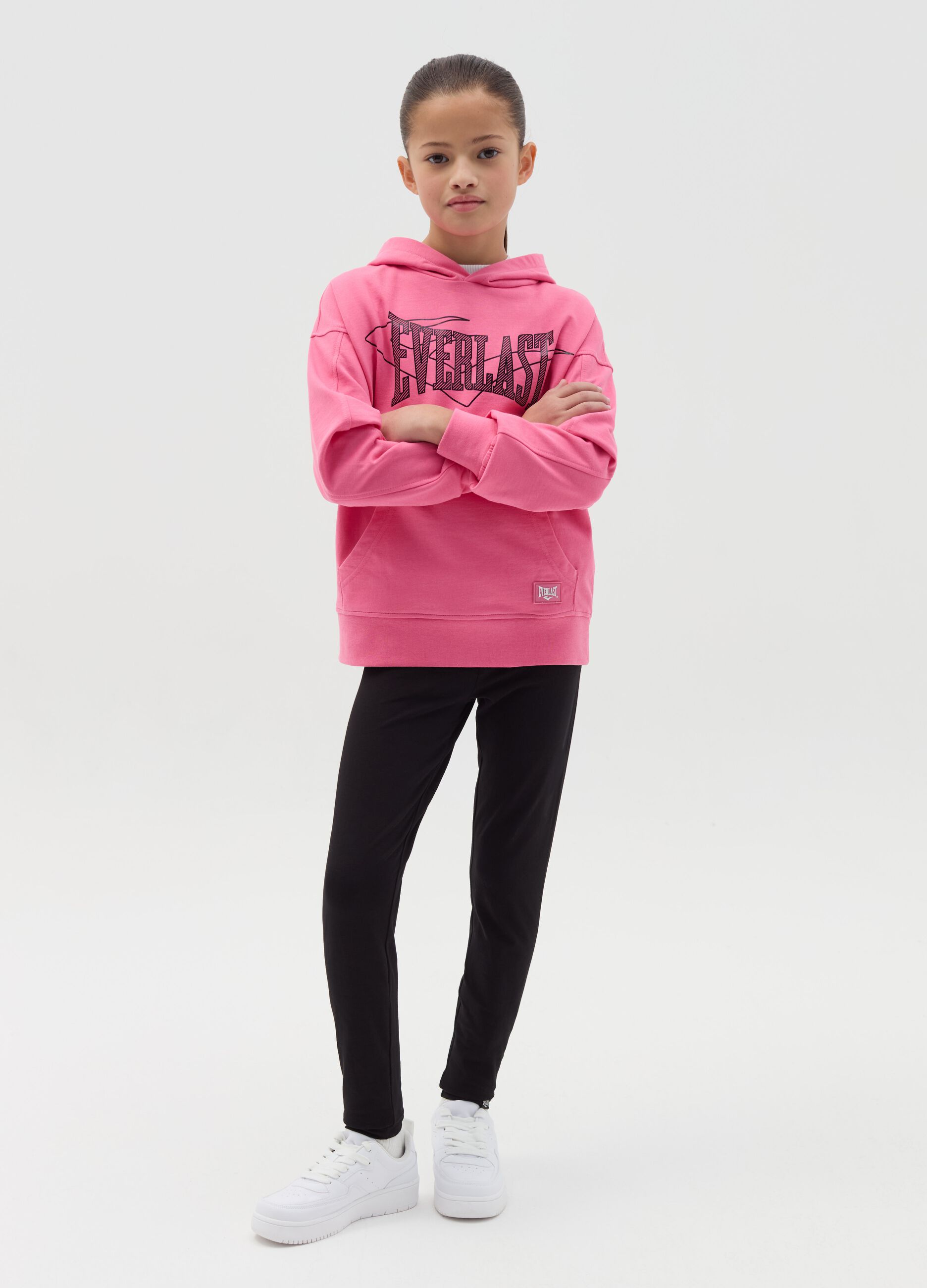 Leggings in cotone stretch con stampa logo 