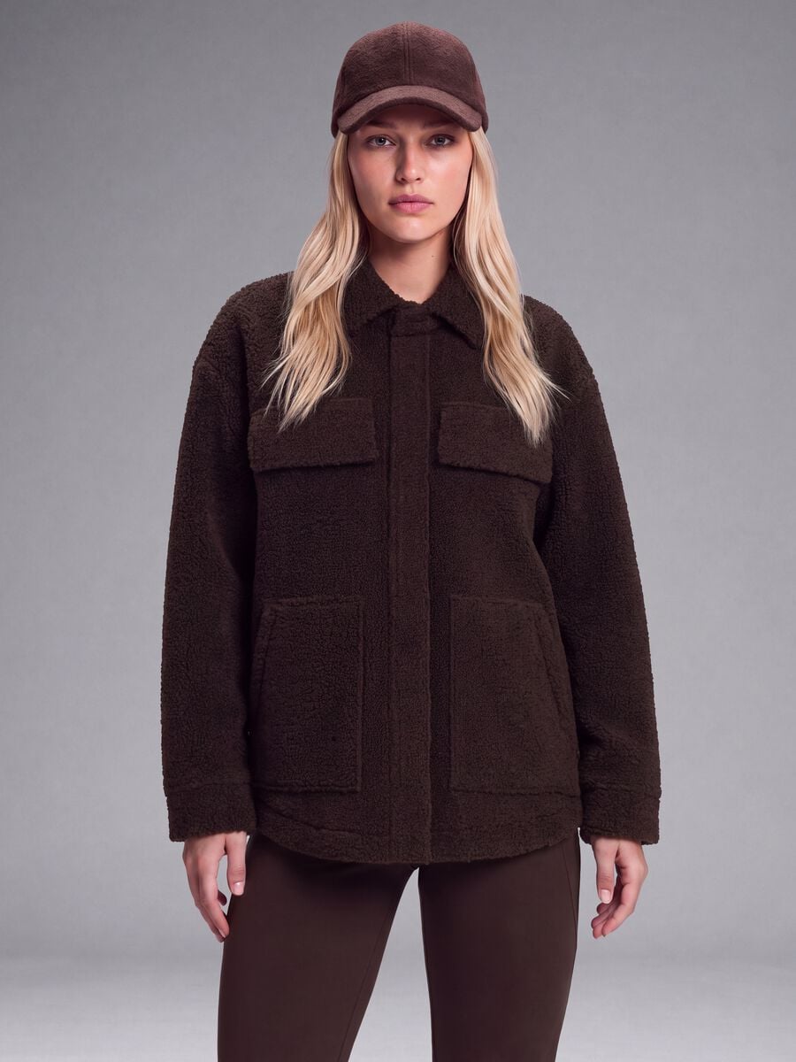 Shacket marrone in sherpa con bottoni relaxed fit ALTAVIA STUDIO_1