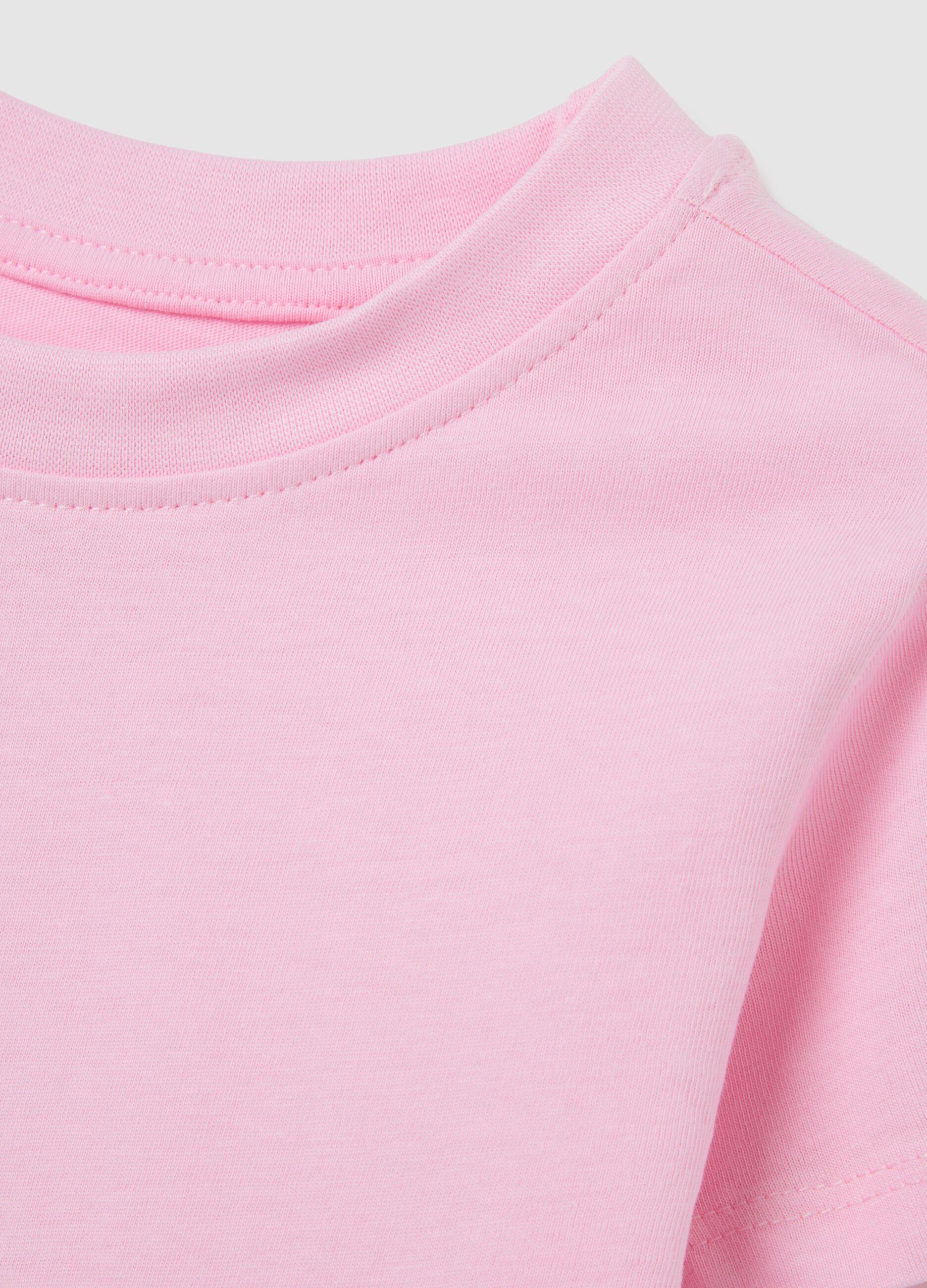 Girls' pink regular fit pure cotton T-shirt