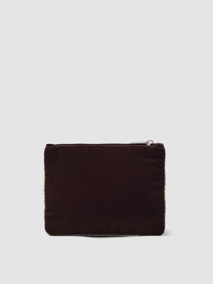 Brown pouch with beaded embroidery and zip_1