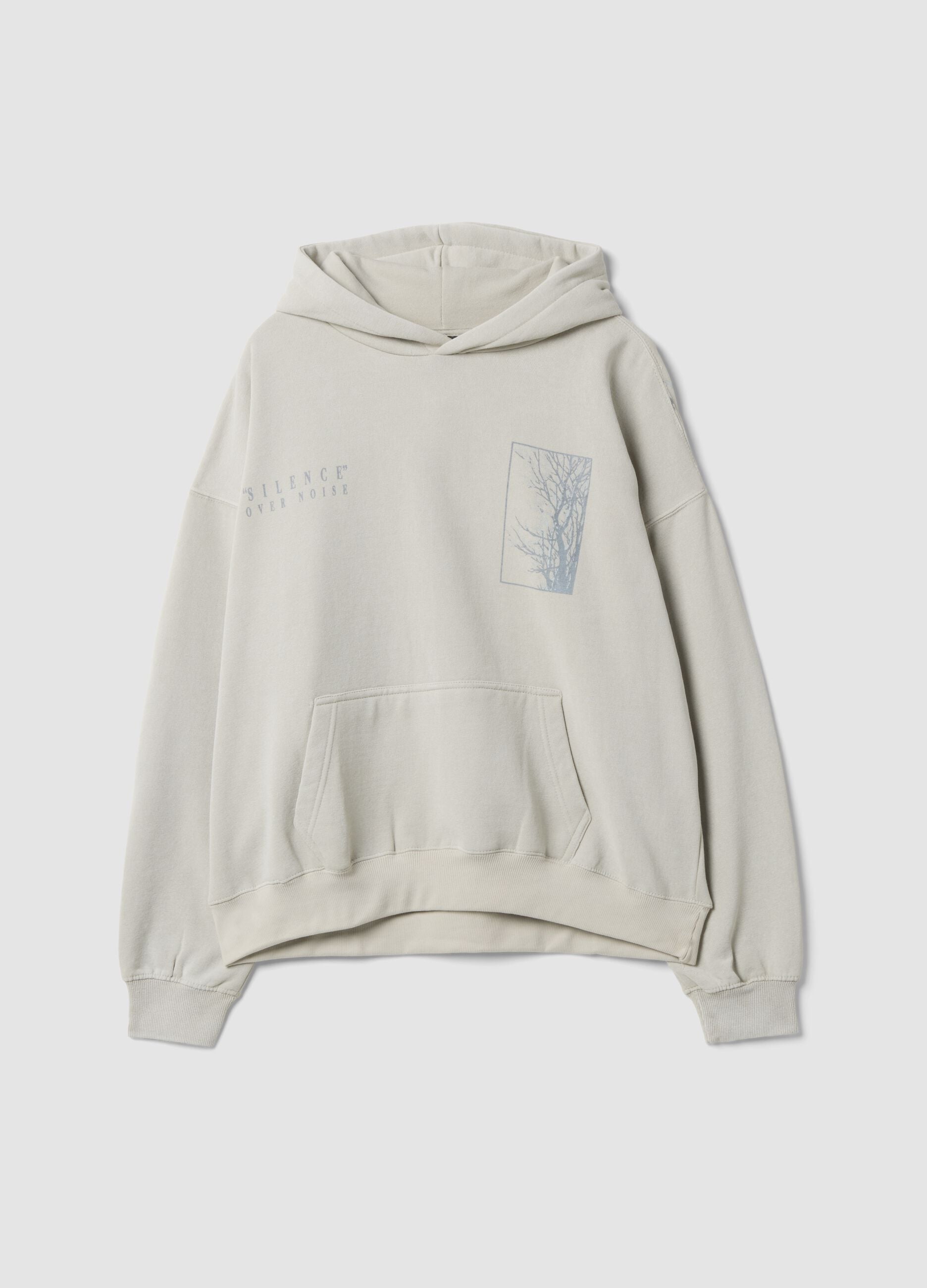 Beige cotton-blend hoodie with graphic print