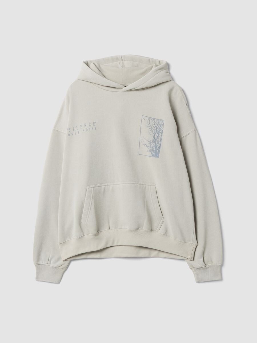 Beige cotton-blend hoodie with graphic print_0
