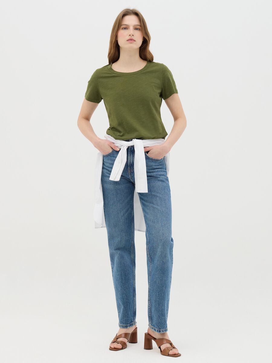 Short-sleeved green T-shirt in pure cotton_1