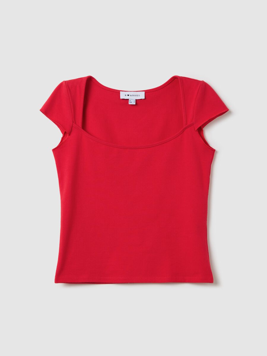 Women’s red fitted T-shirt in stretch cotton with square neckline_4