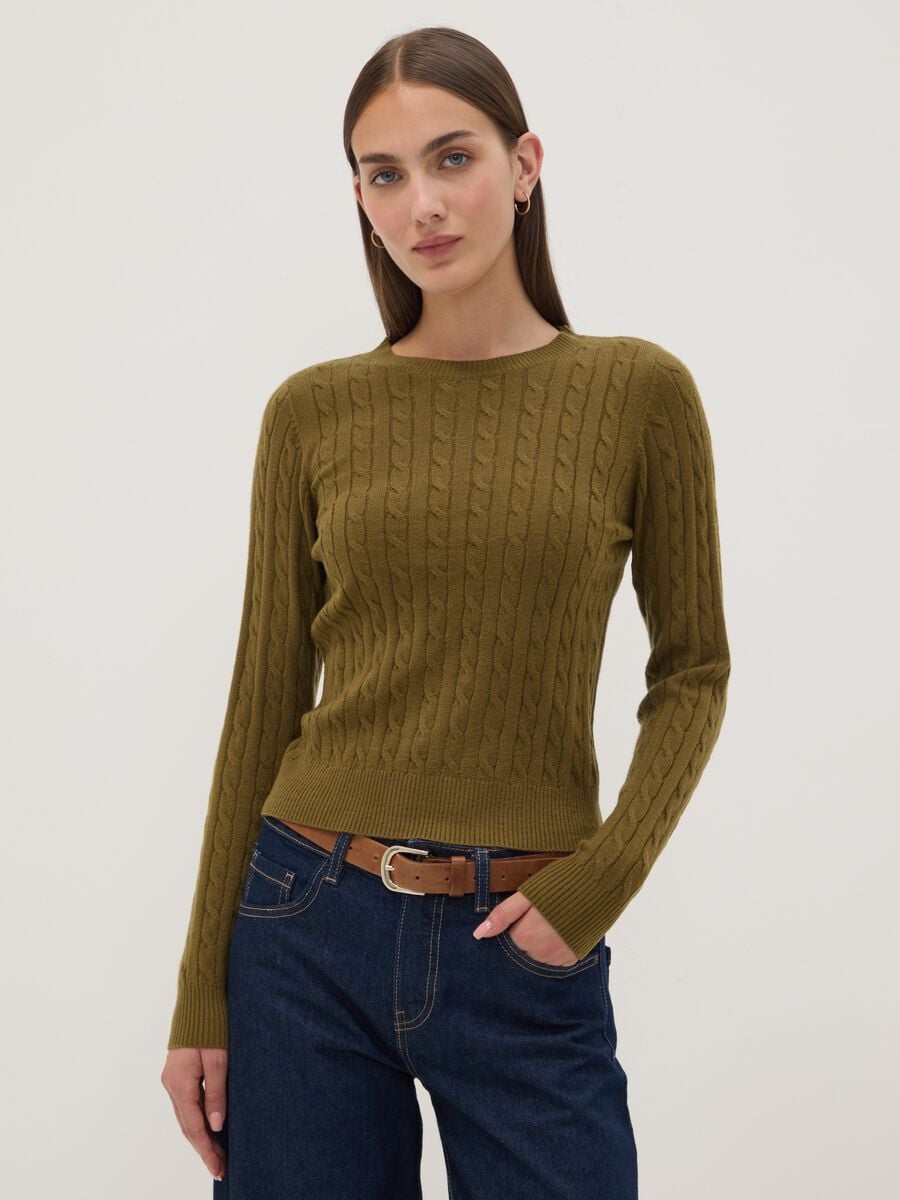 Maglia girocollo verde a trecce regular fit_2