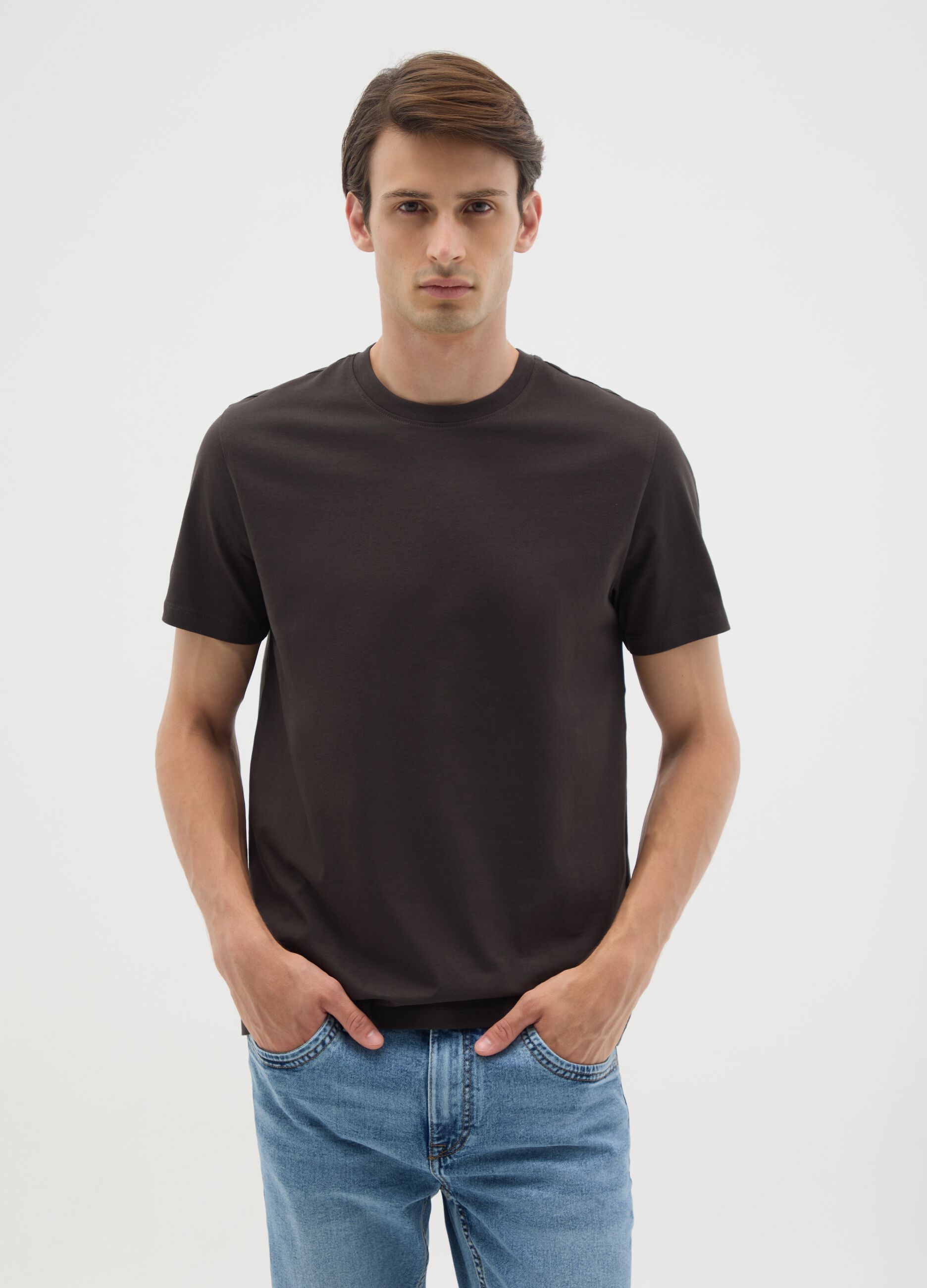 brown pure cotton t-shirt regular fit