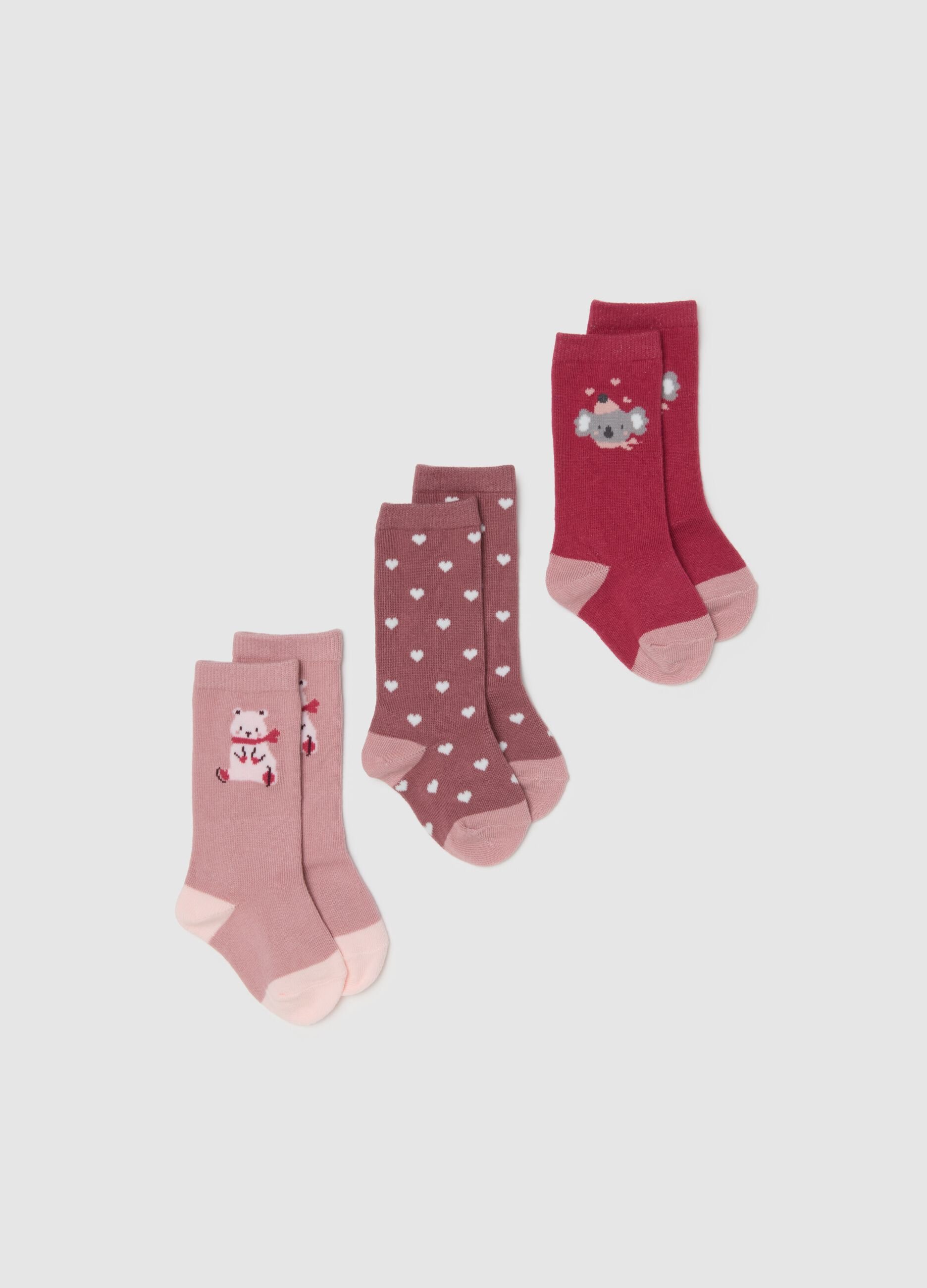 Multicoloured stretchy newborn socks tripack in cotton blend