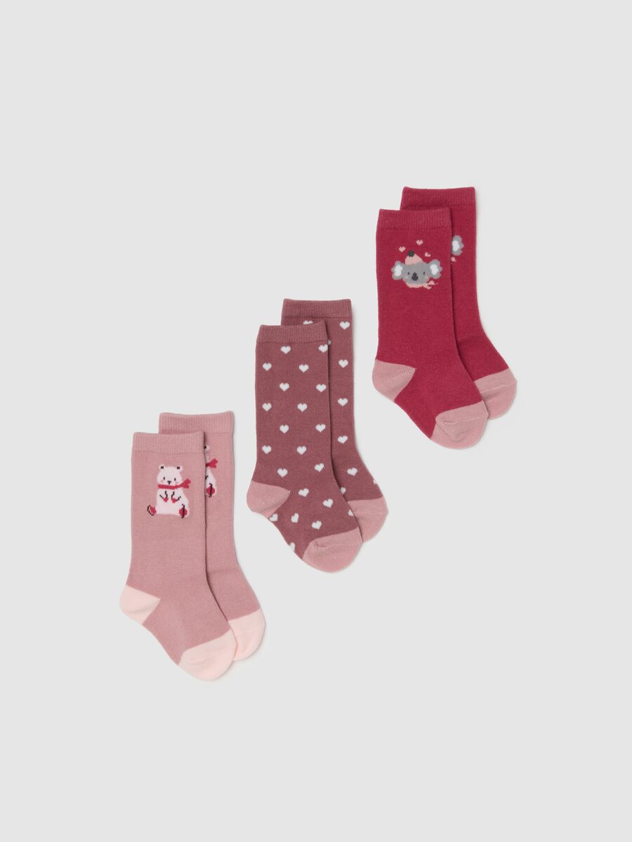 Multicoloured stretchy newborn socks tripack in cotton blend_0