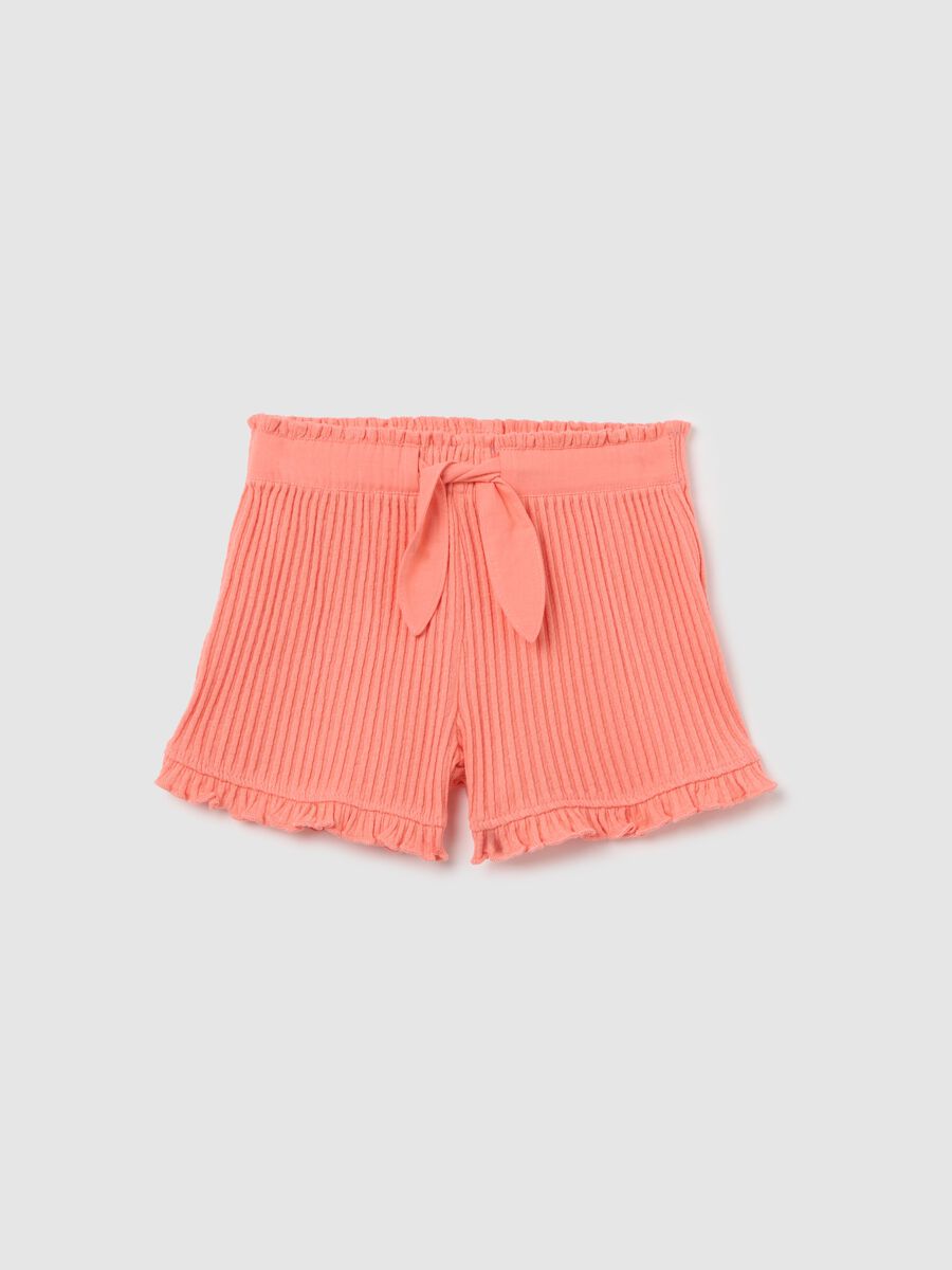 Pink jacquard cotton shorts with ruffles_0