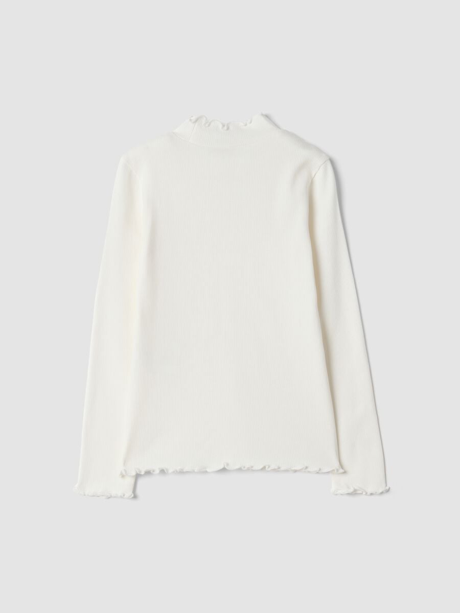 White long-sleeve organic stretch cotton T-shirt with mock neck_1