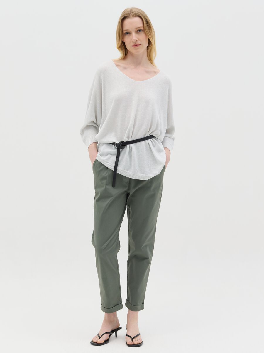 Green cropped trousers in stretch cotton_0