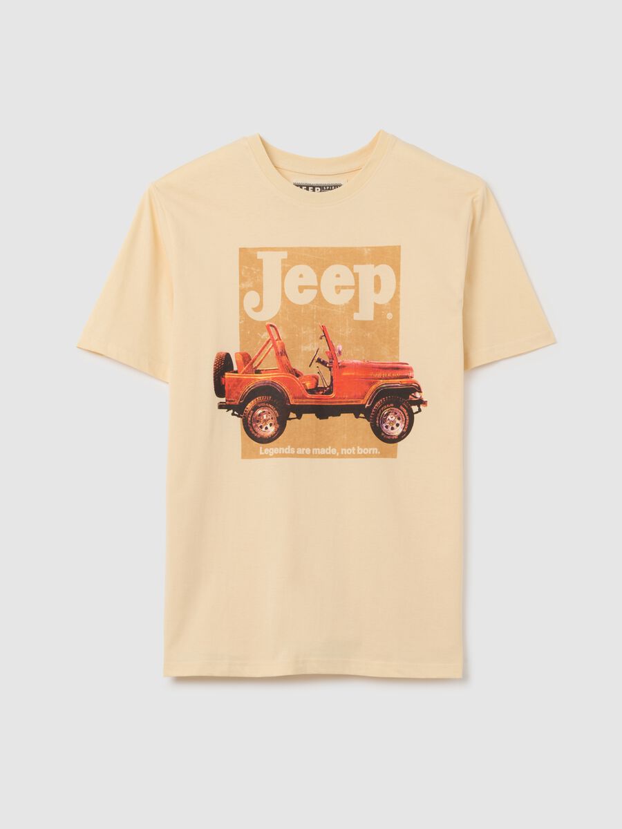 Men's beige pure cotton regular fit t-shirt with print_0