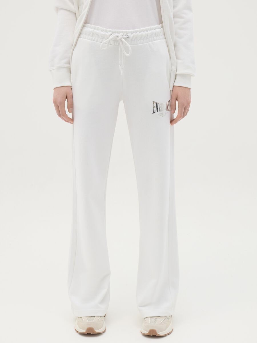 White flare joggers with drawstring and logo print_1