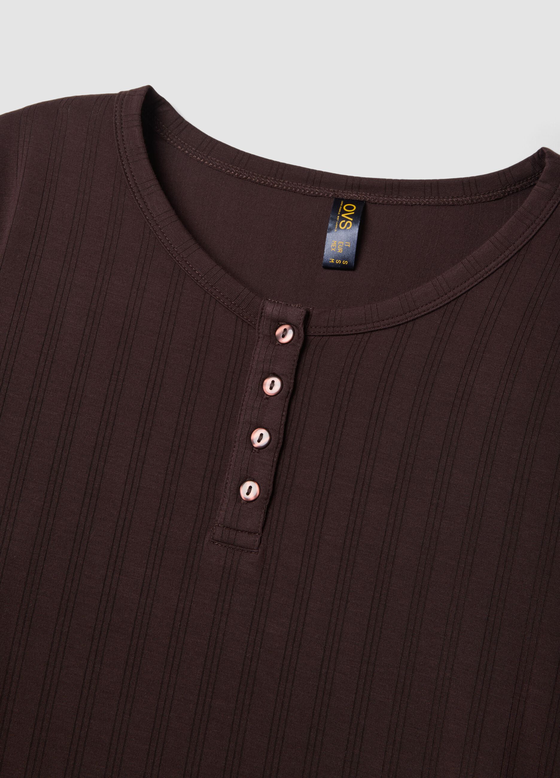 Brown ribbed stretch viscose pyjama top